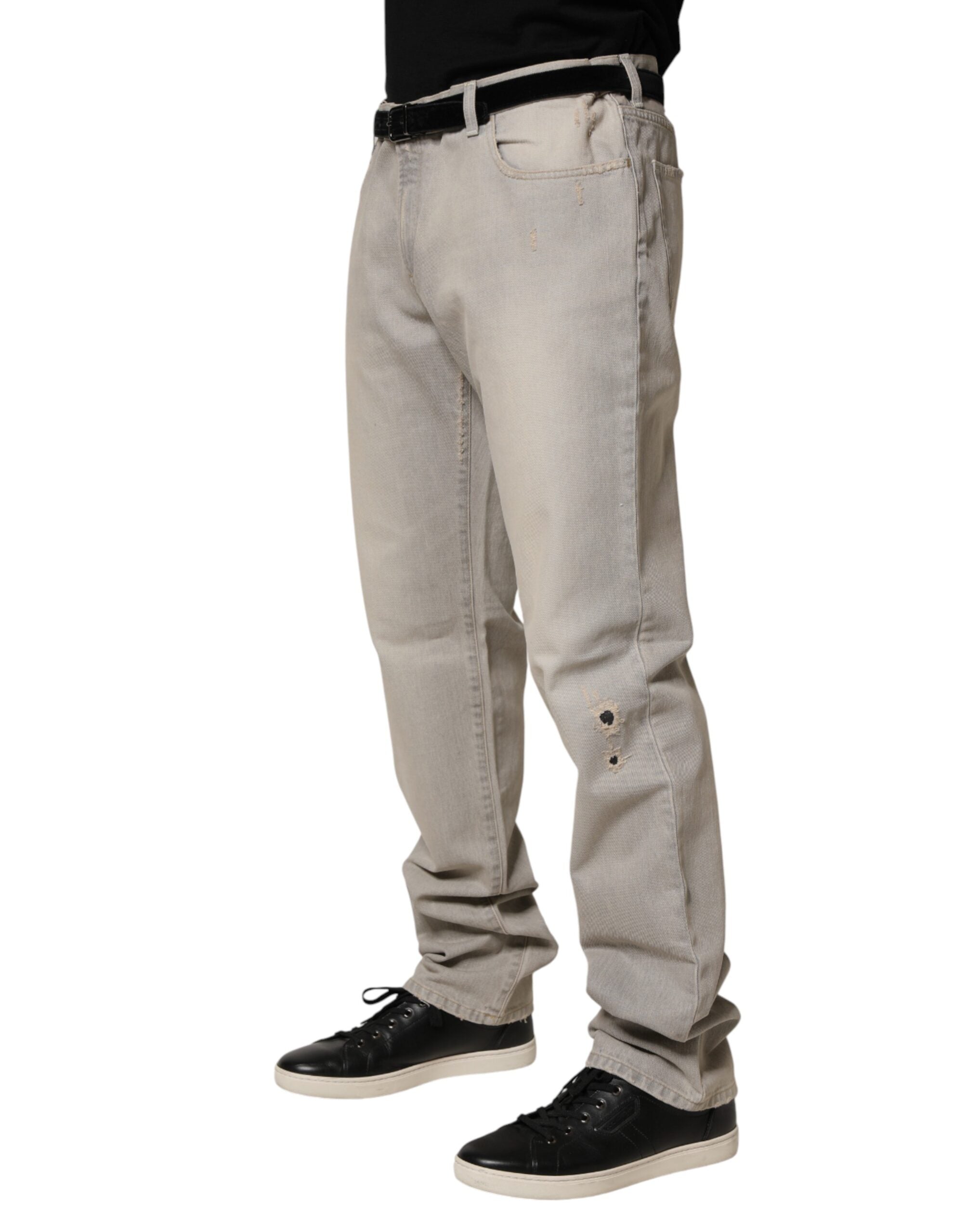 Light Gray Cotton Straight Denim Trouser Jeans - ventzia