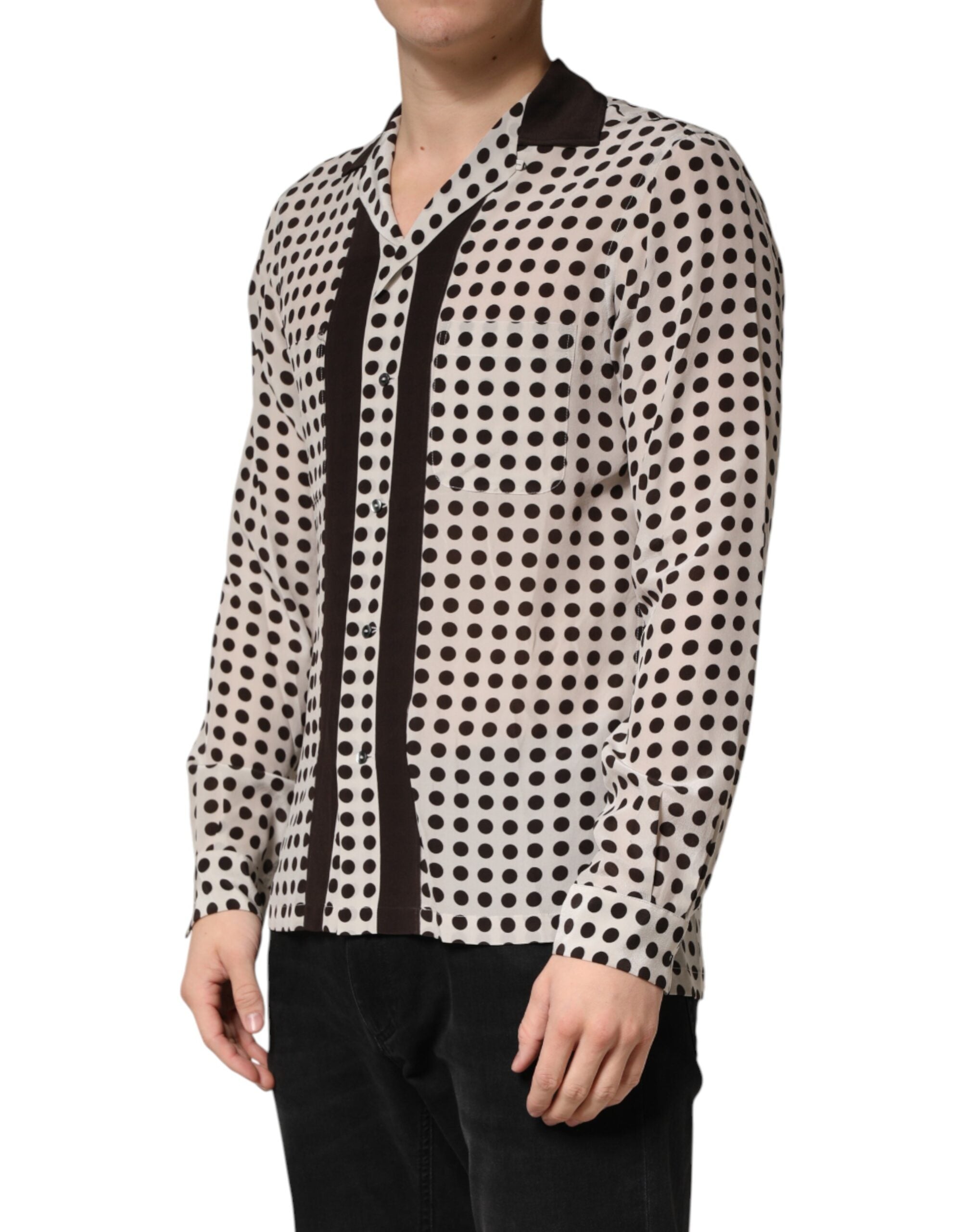 White Black Polka Dot Silk Men Casual Shirt - ventzia