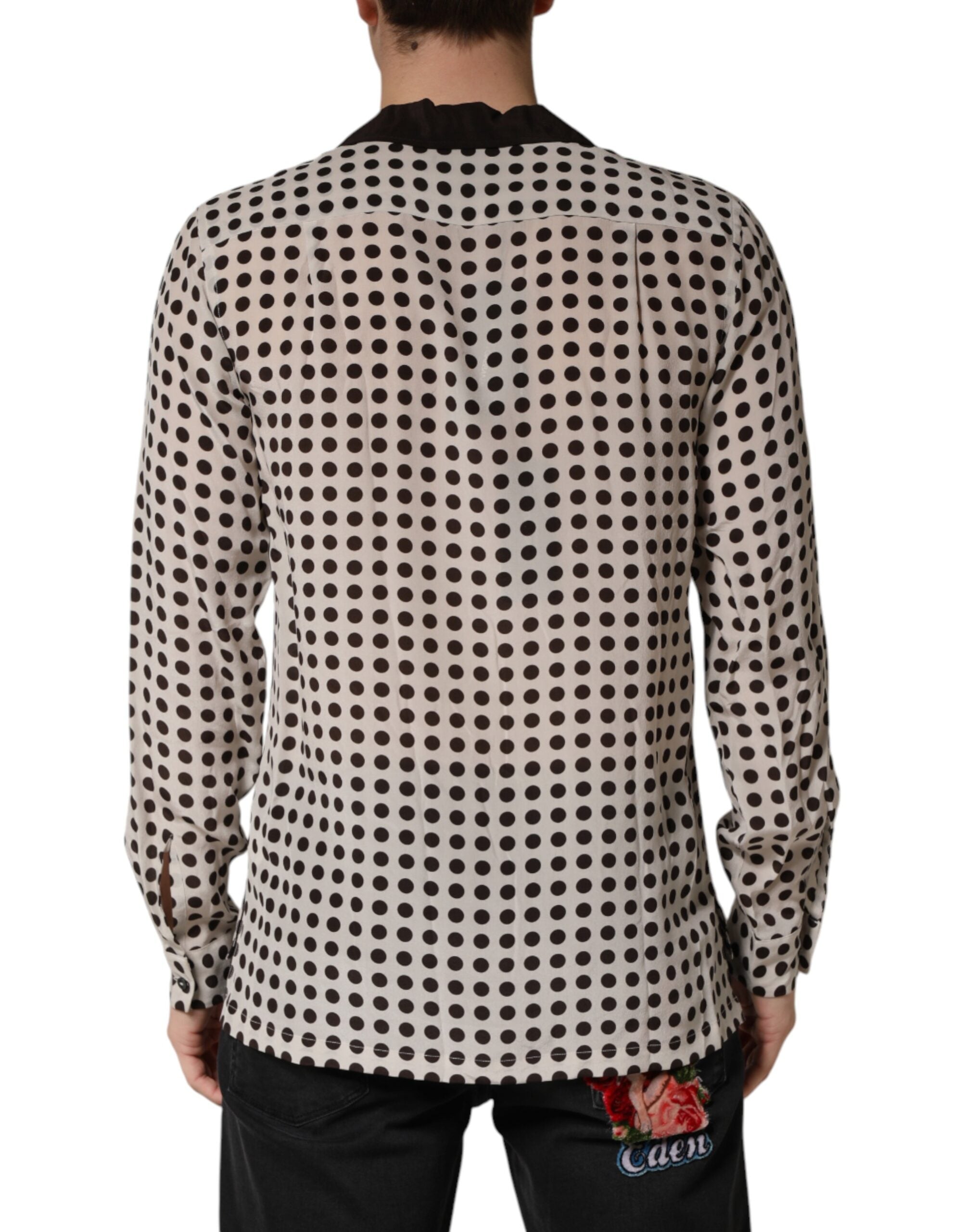 White Black Polka Dot Silk Men Casual Shirt - ventzia