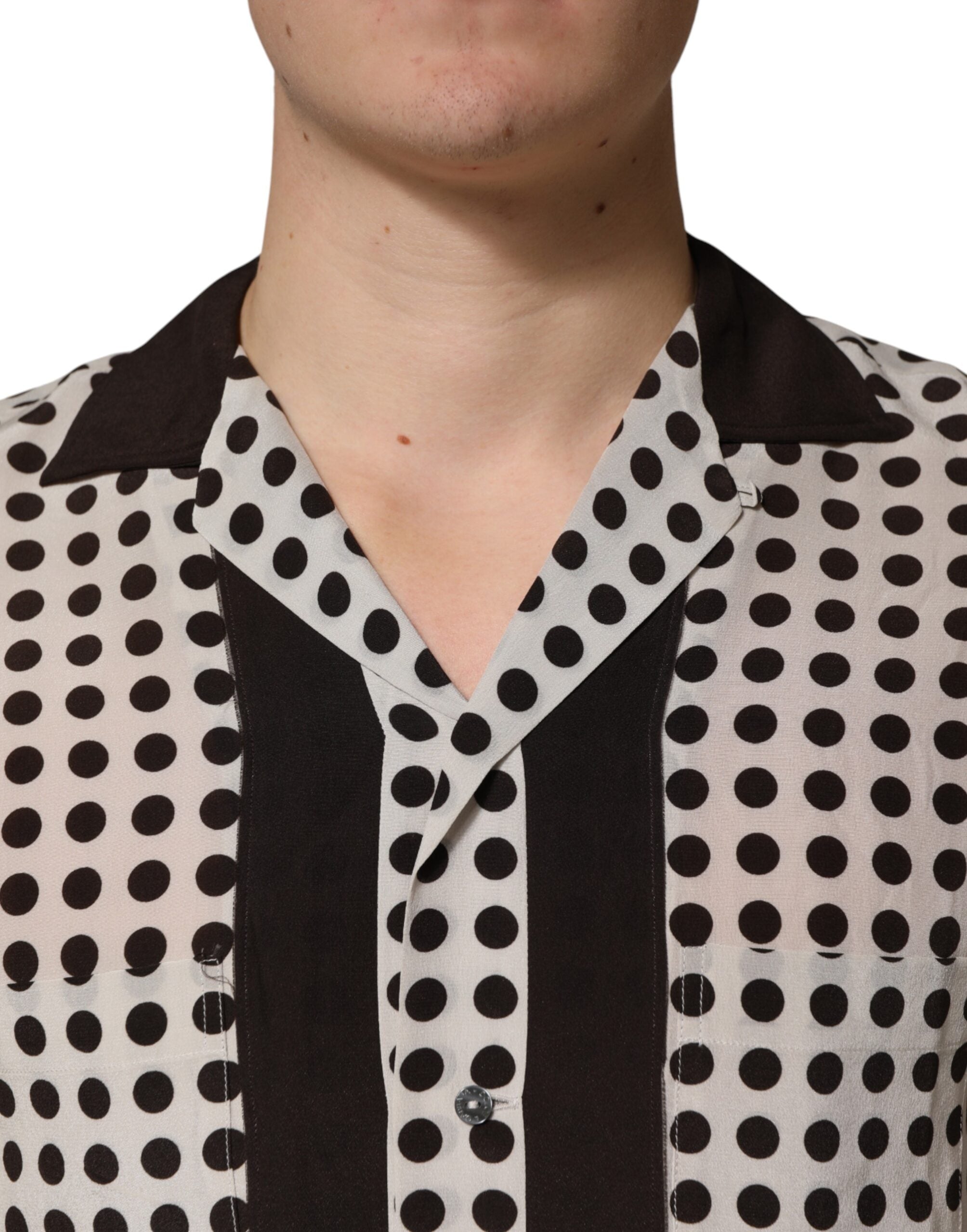 White Black Polka Dot Silk Men Casual Shirt - ventzia