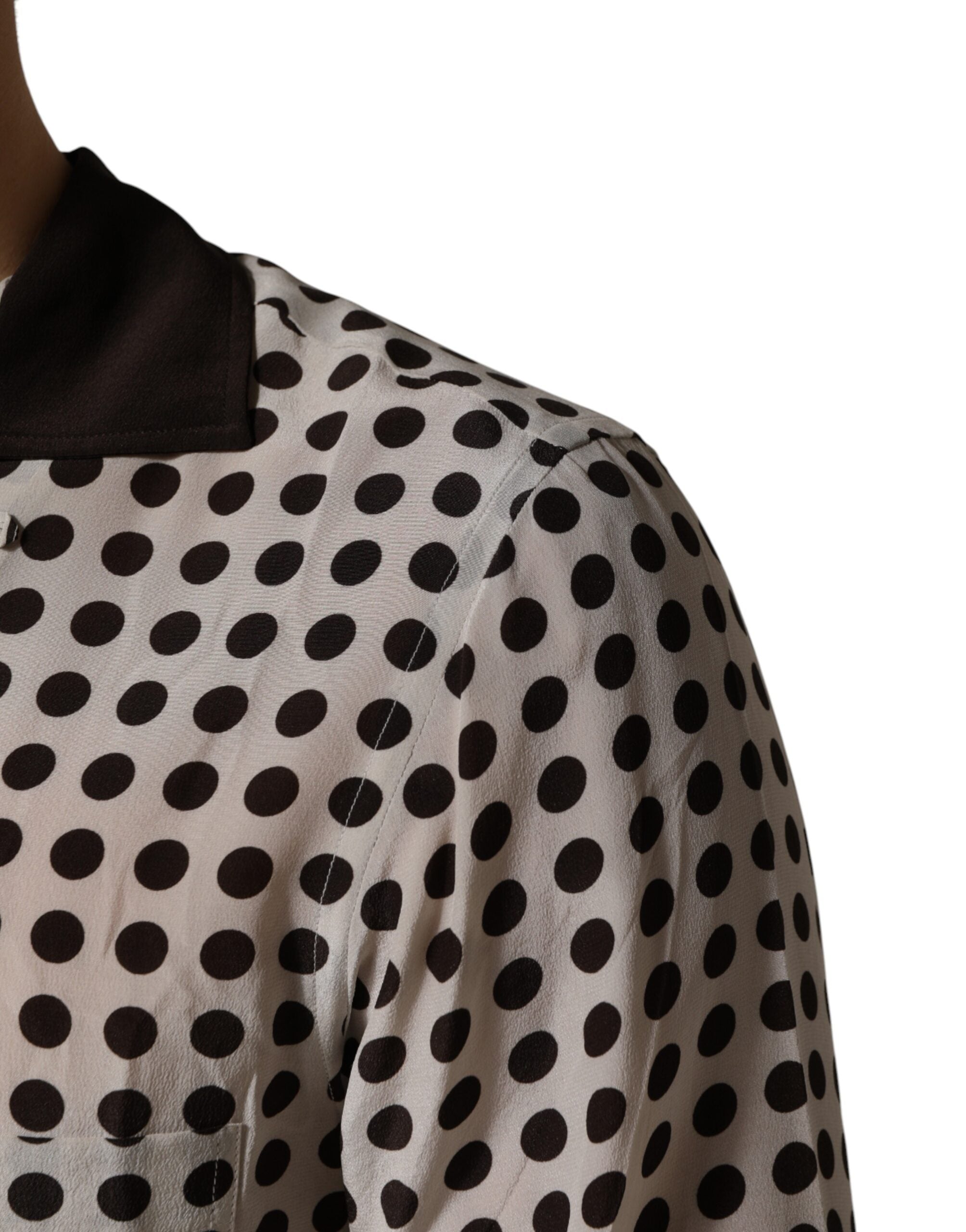 White Black Polka Dot Silk Men Casual Shirt - ventzia