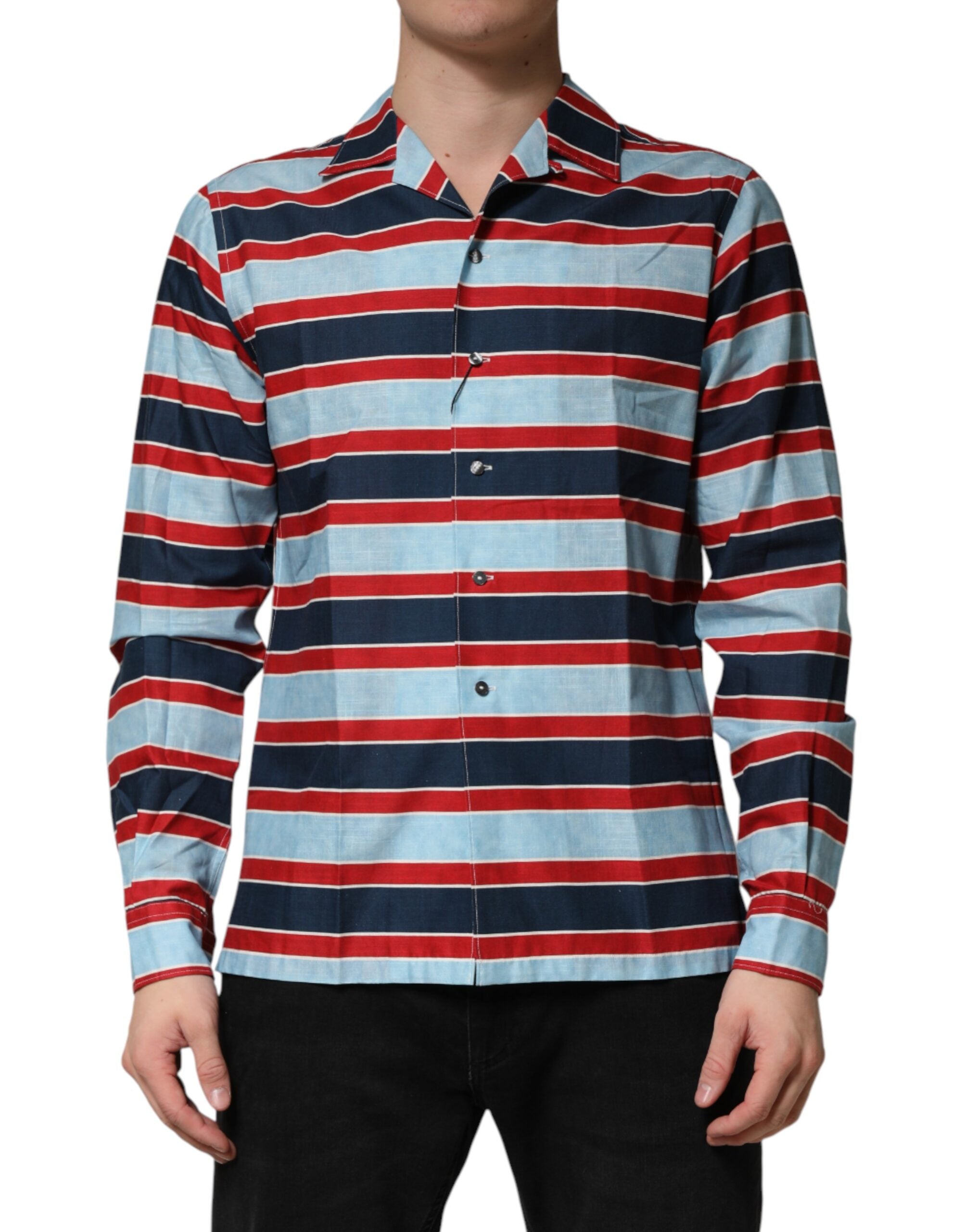 Multicolor Stripes Cotton Men Button Down Shirt - ventzia