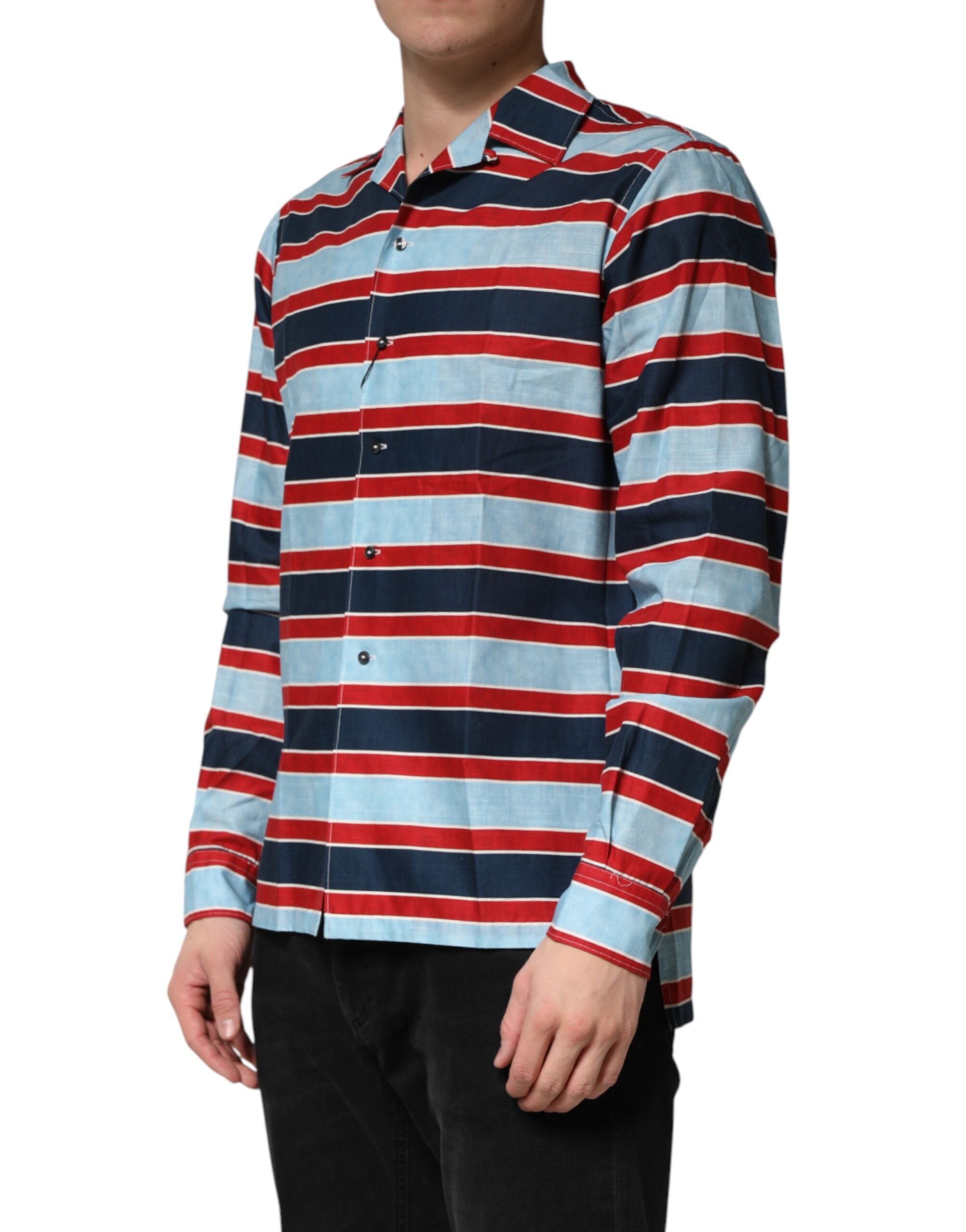 Multicolor Stripes Cotton Men Button Down Shirt - ventzia