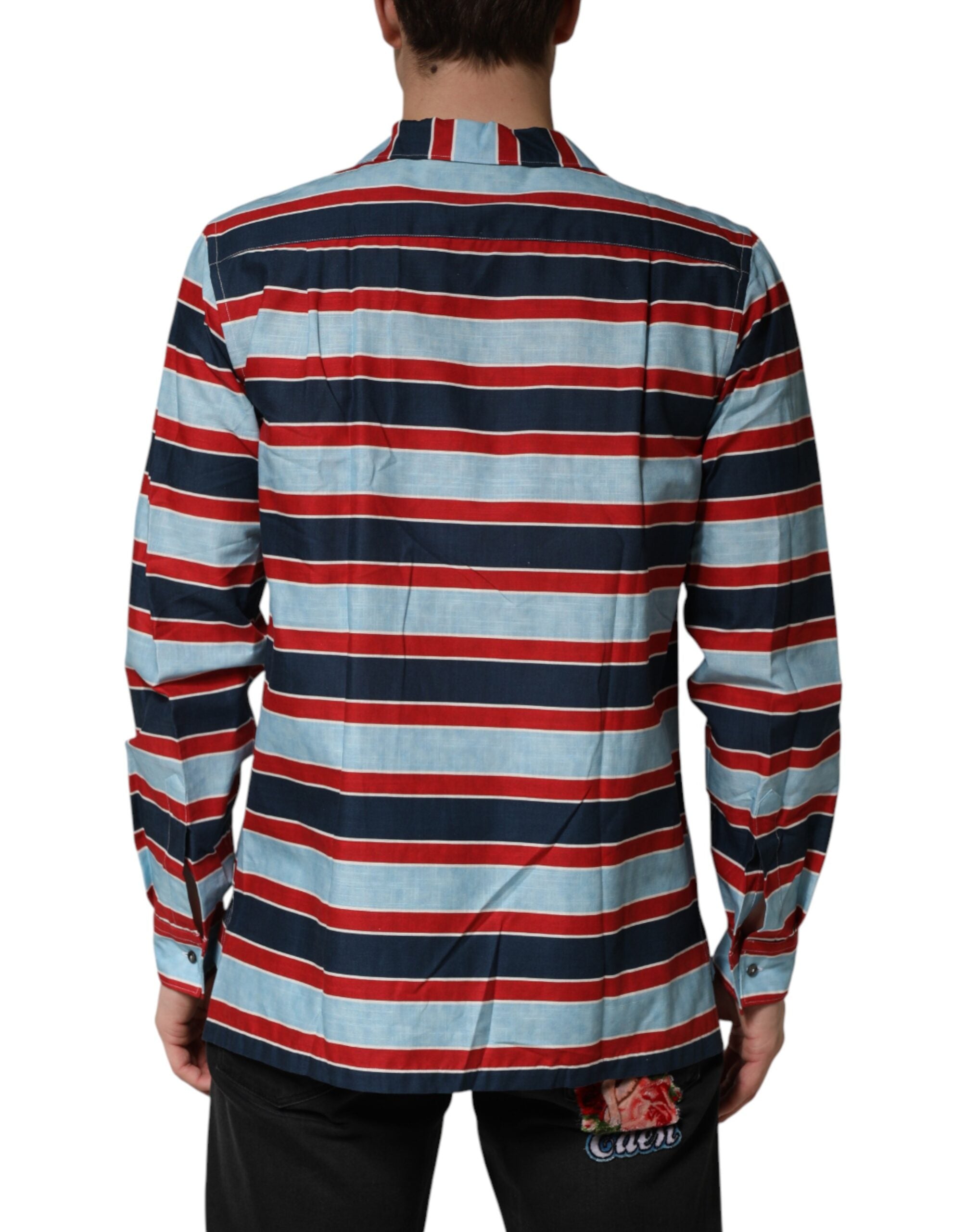 Multicolor Stripes Cotton Men Button Down Shirt - ventzia