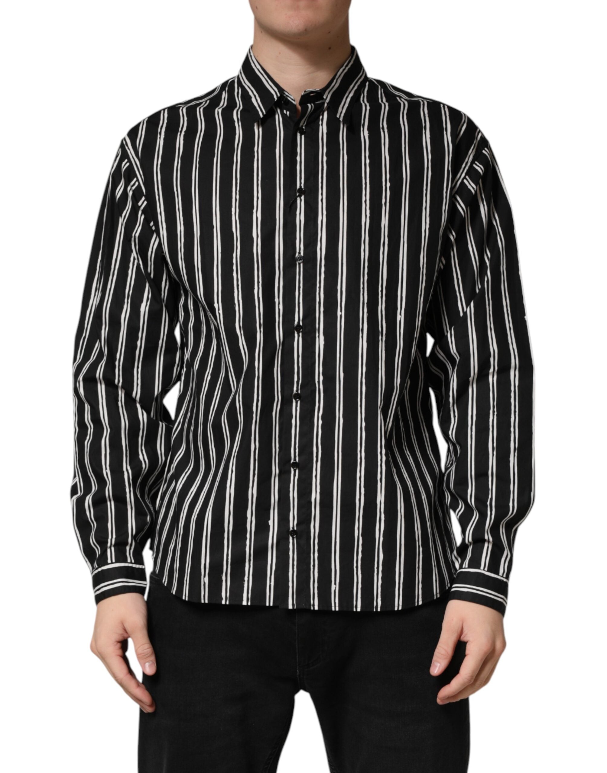 Black Stripes Cotton Men Formal Dress Shirt - ventzia