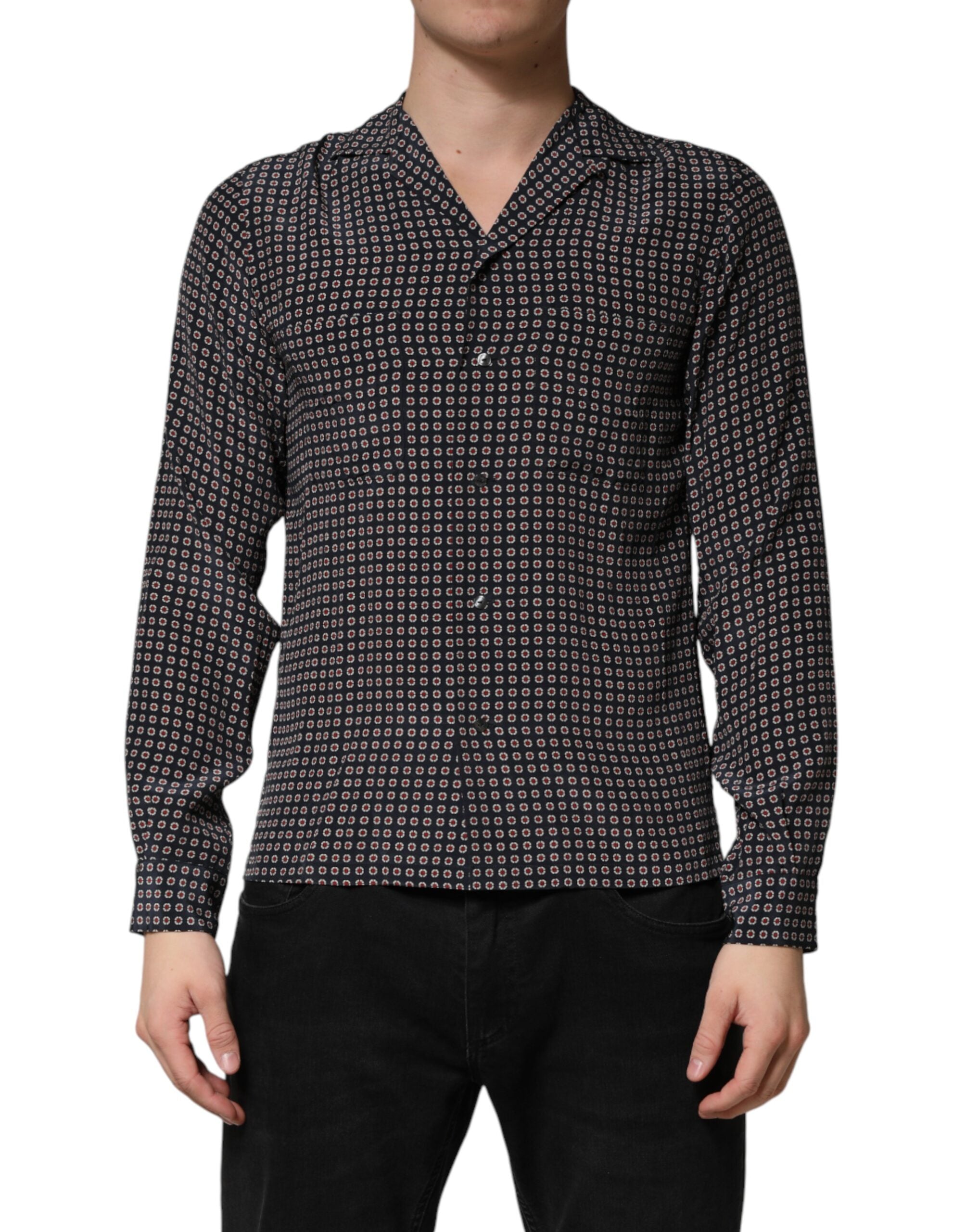 Black Patterned Silk Men Button Down Shirt - ventzia