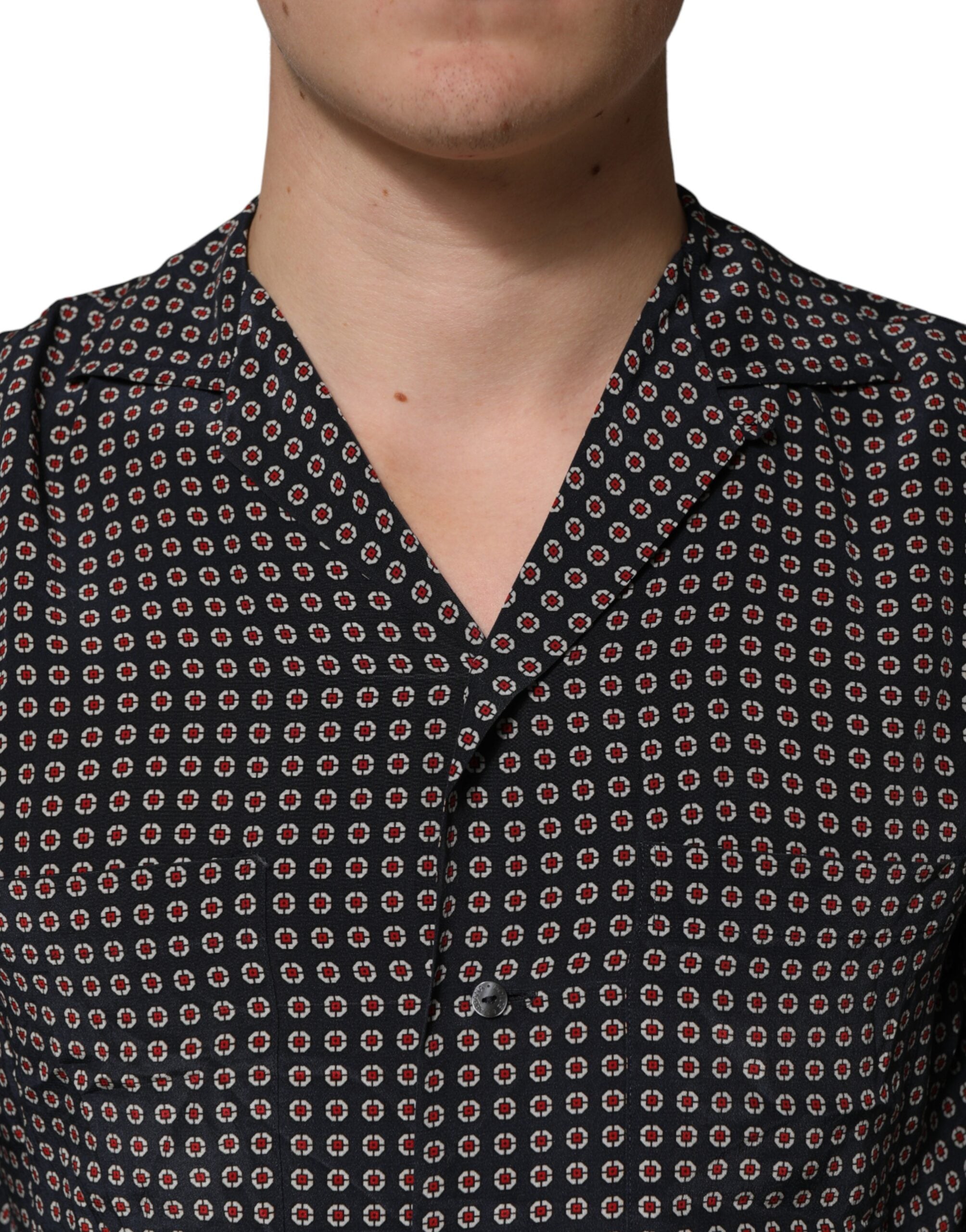 Black Patterned Silk Men Button Down Shirt - ventzia
