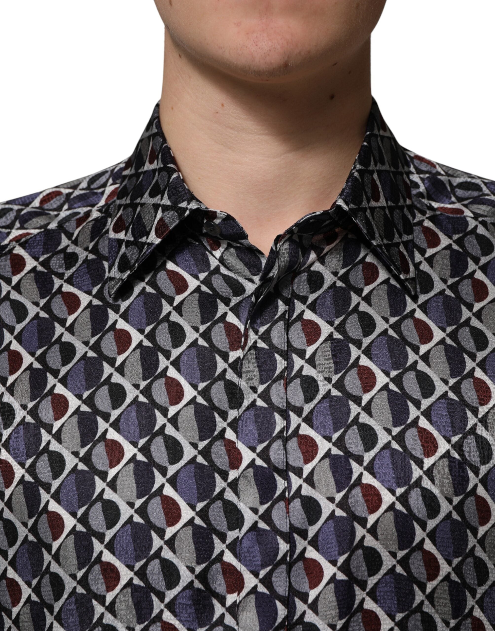 Multicolor Patterned Collared GOLD Men Dress Shirt - ventzia