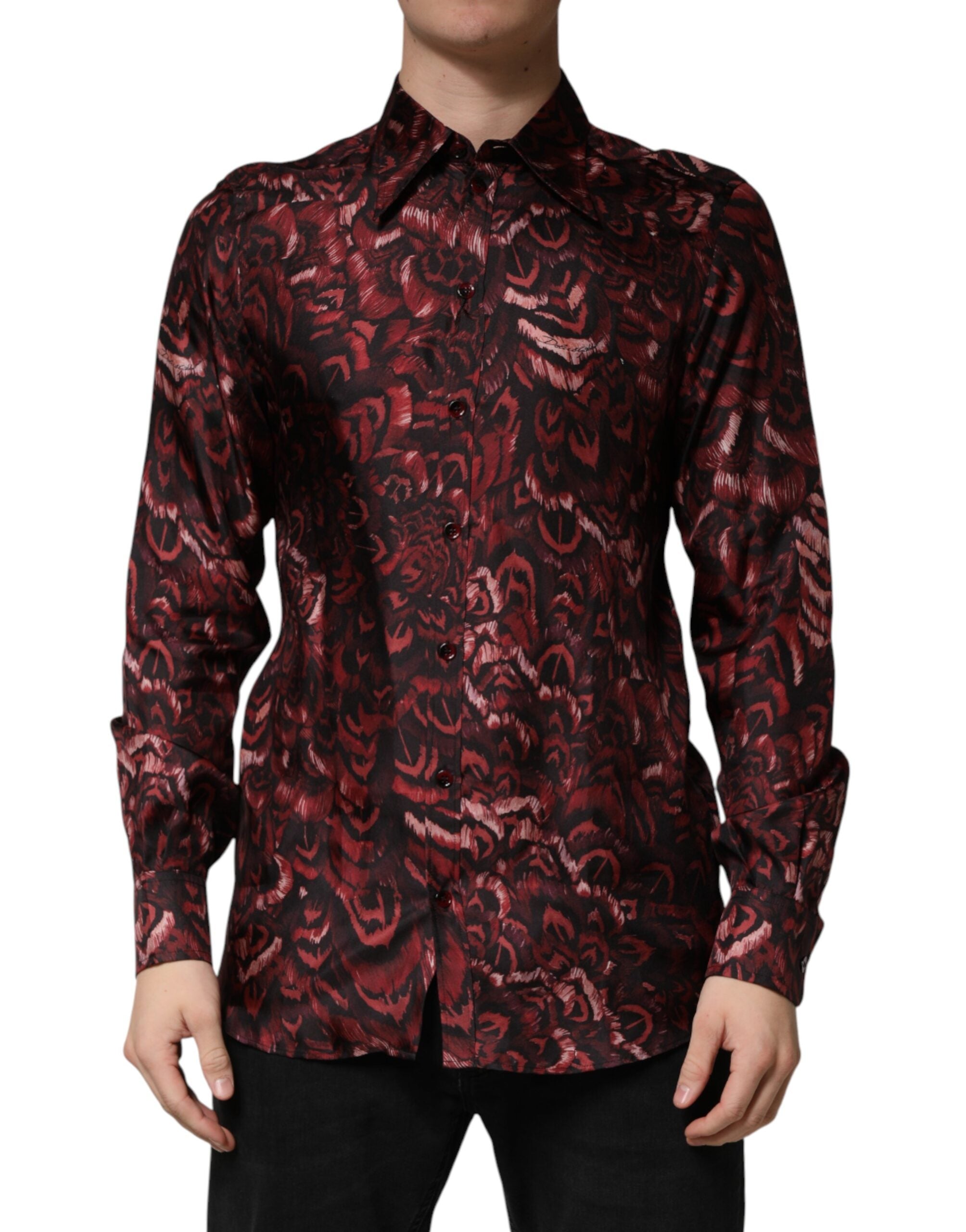Bordeaux Patterned Collared Men Dress Shirt - ventzia