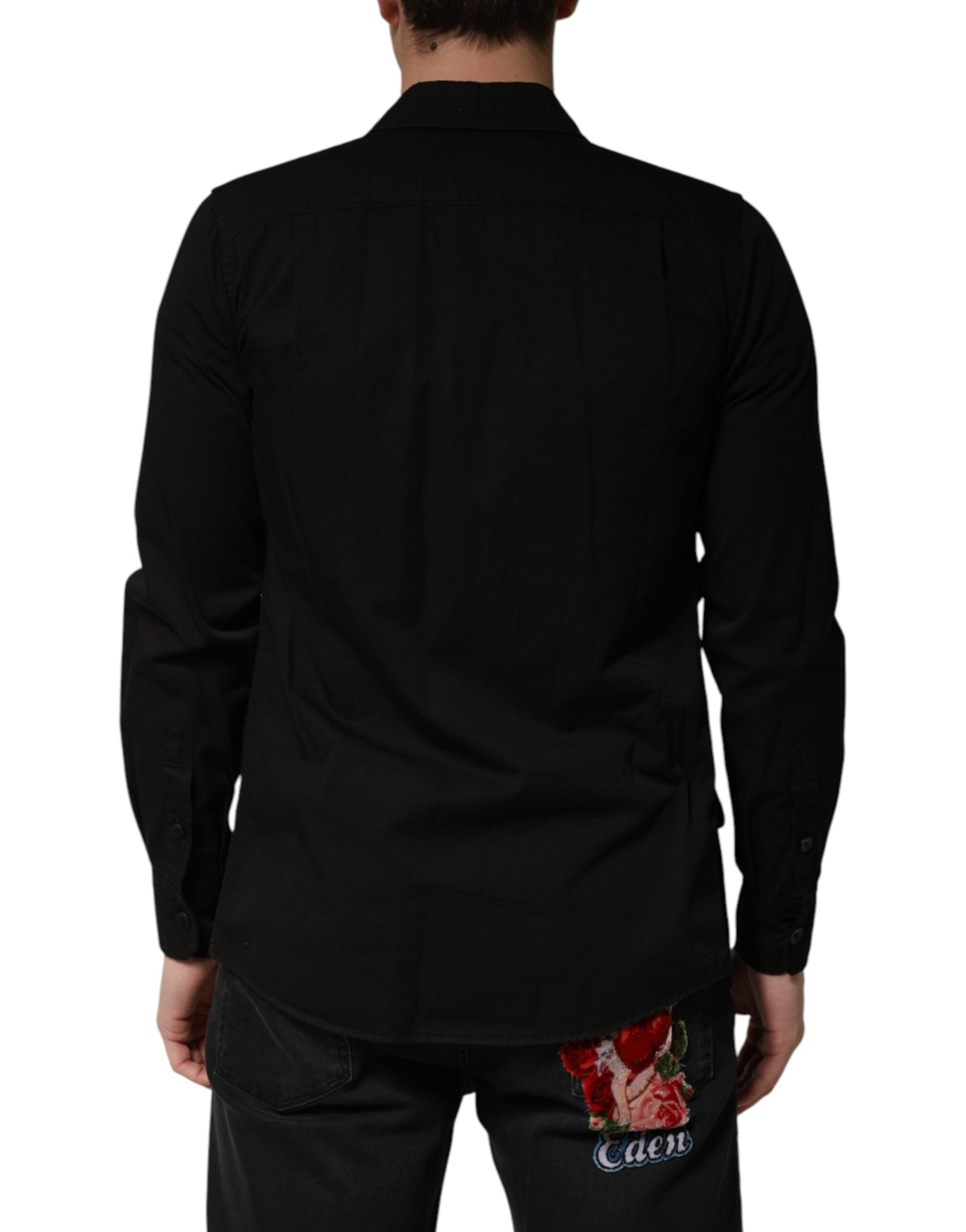 Black Cotton Collared Men Button Down Shirt - ventzia