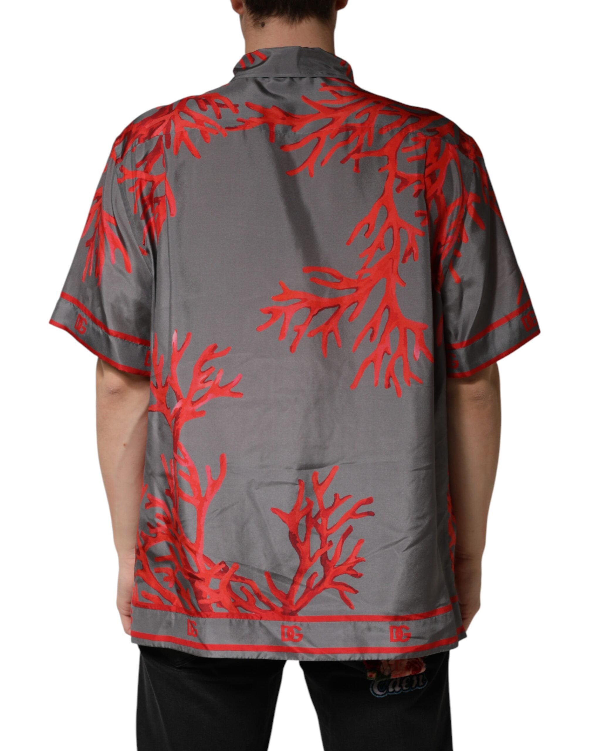 Gray Red Corals Short Sleeves Casual Shirt - ventzia