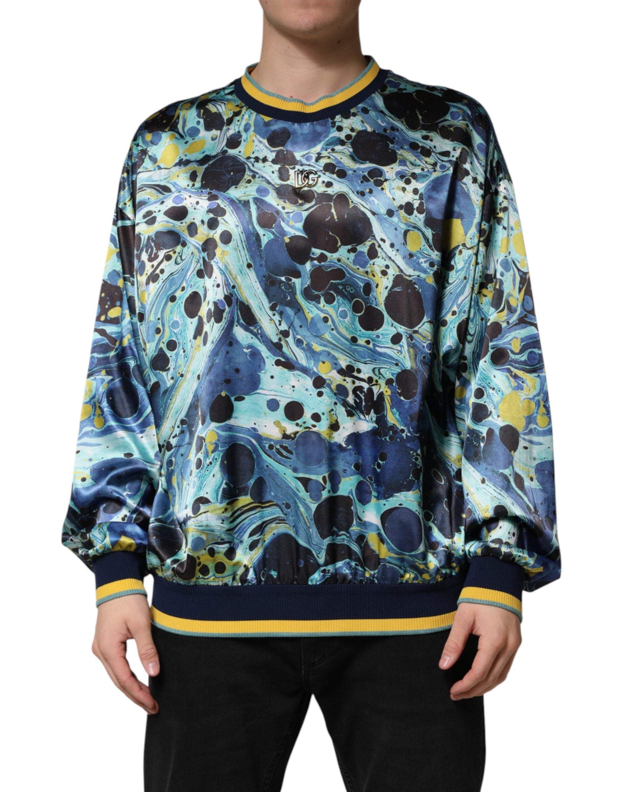 Multicolor Marble Print Pullover Sweater - ventzia