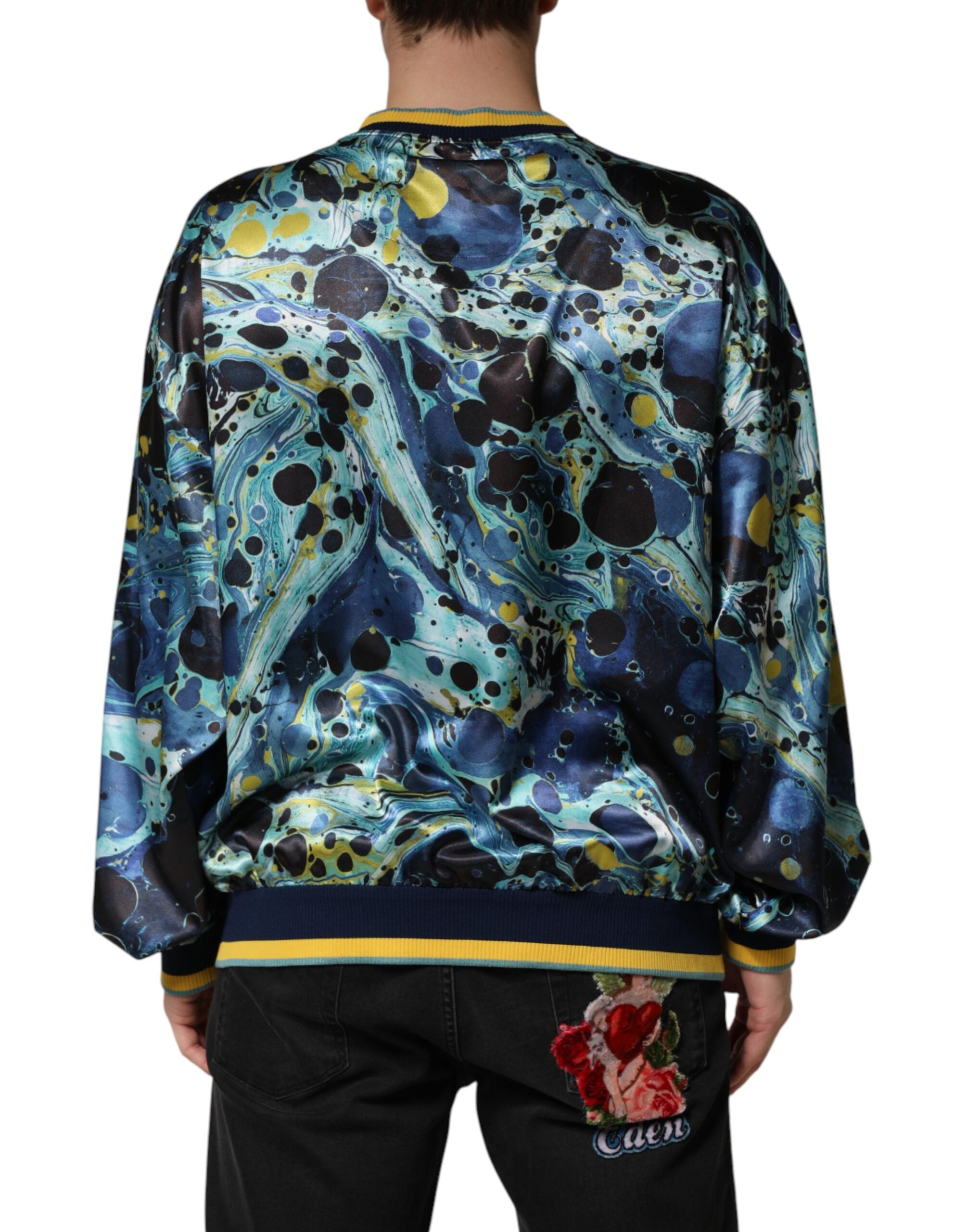 Multicolor Marble Print Pullover Sweater - ventzia