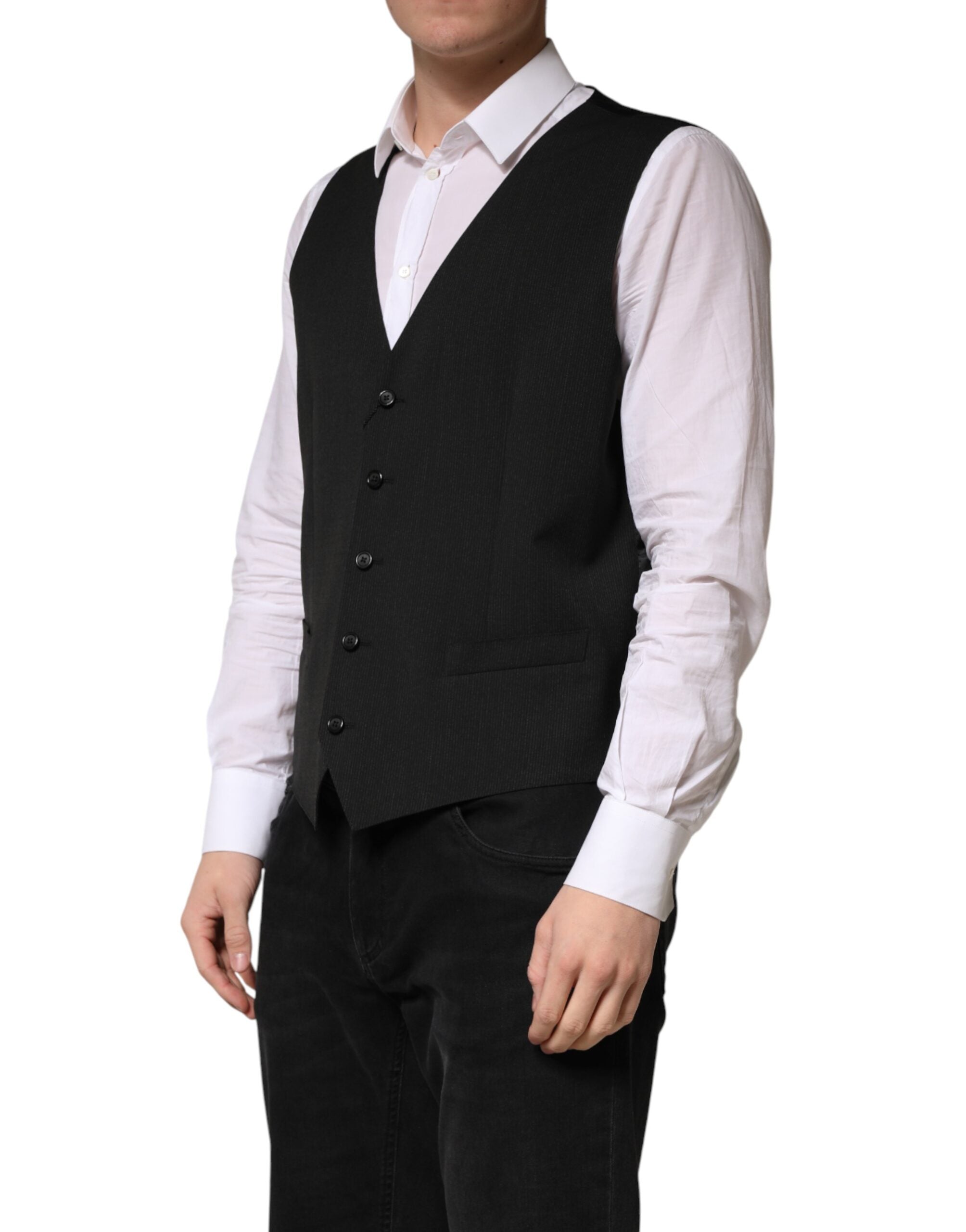 Black Wool Dress Men Formal Waistcoat Vest - ventzia