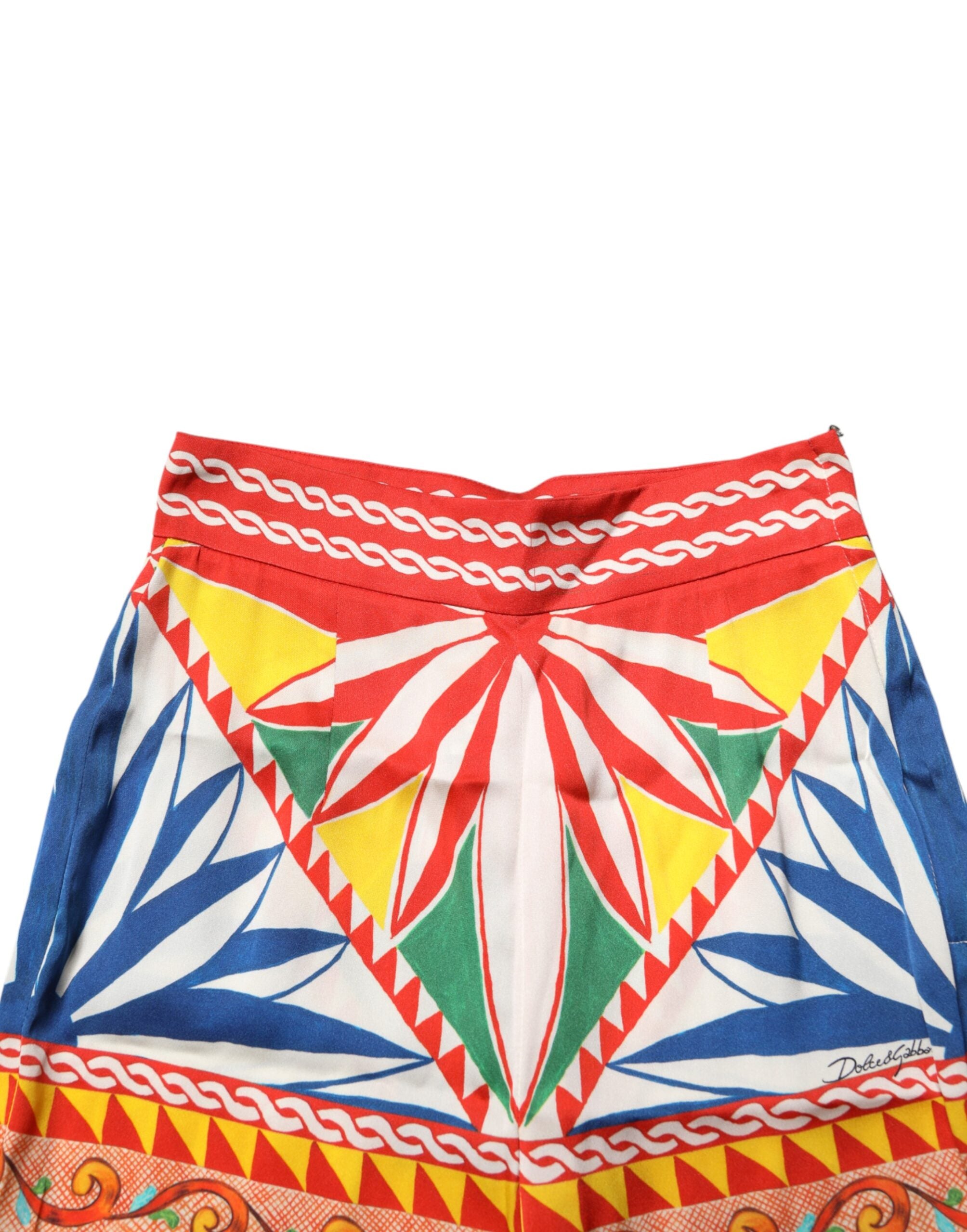 Multicolor Silk Carretto Leggings Stretch Waist Pants - ventzia