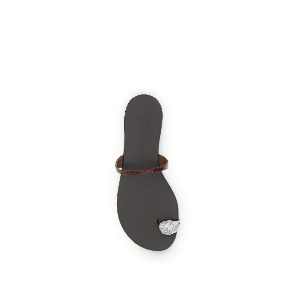 Brown Calf Leather Bos Taurus Flat Sandals - ventzia