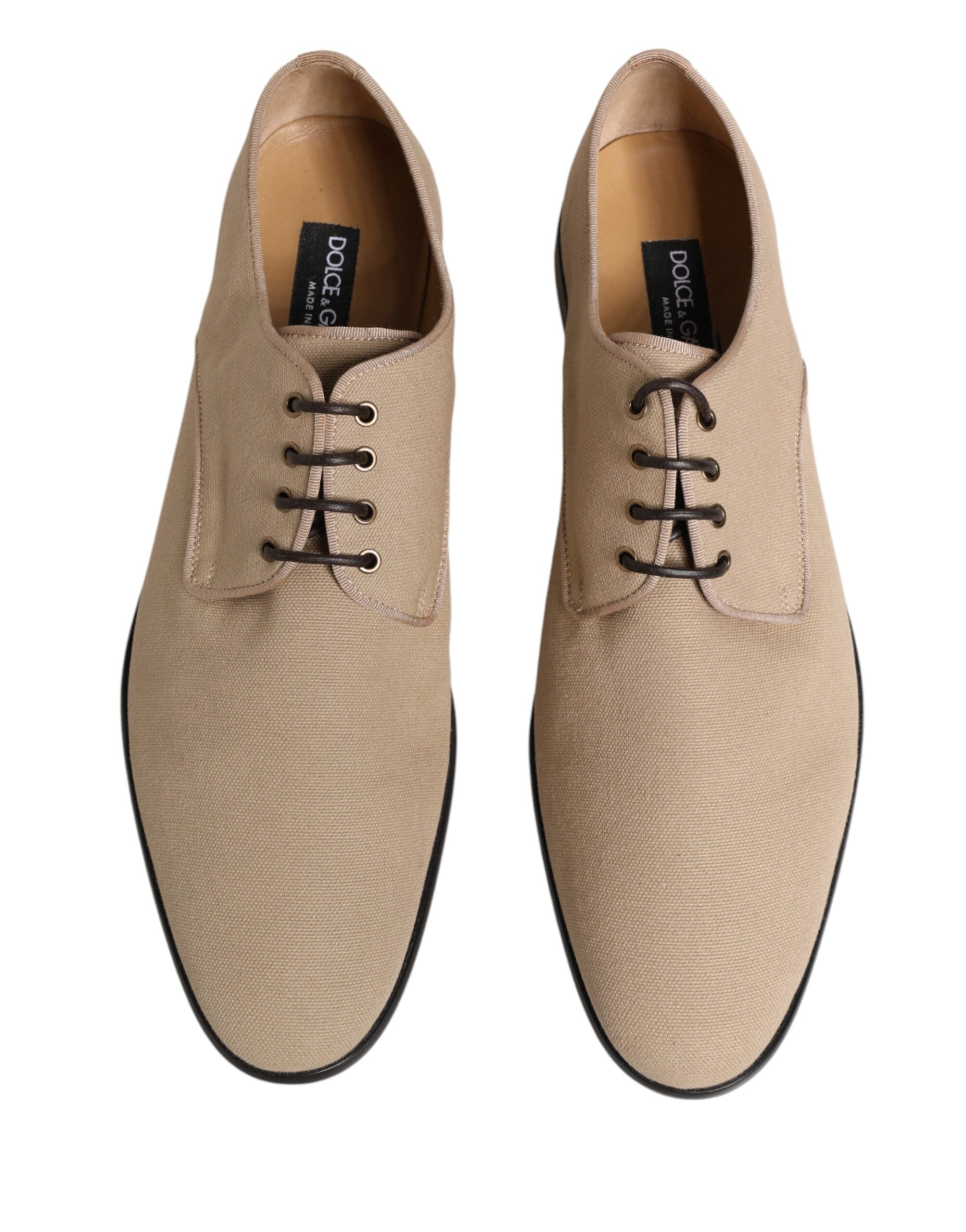 Beige Canvas Derby Lace Up Dress Men Shoes - ventzia