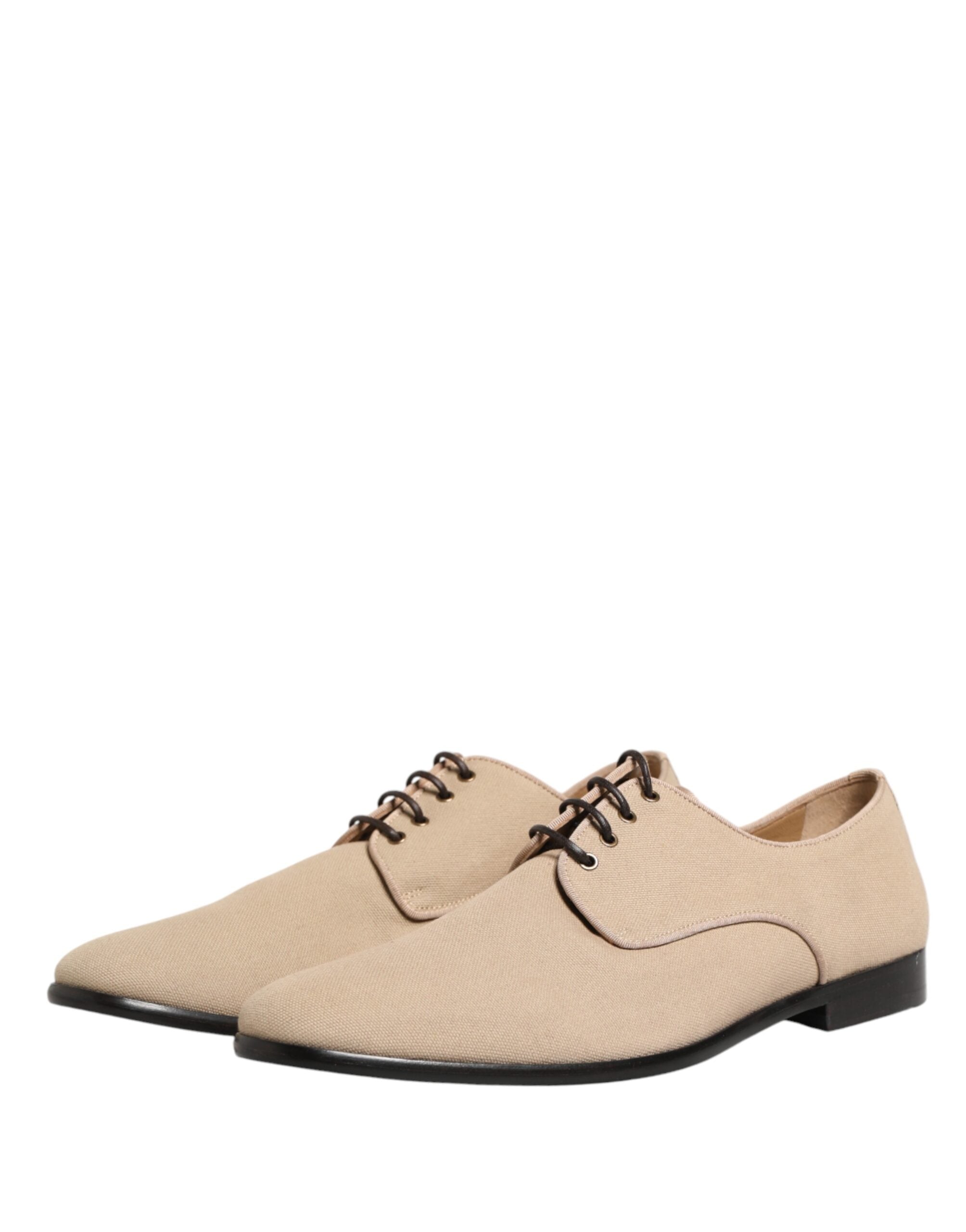 Beige Canvas Derby Lace Up Dress Men Shoes - ventzia
