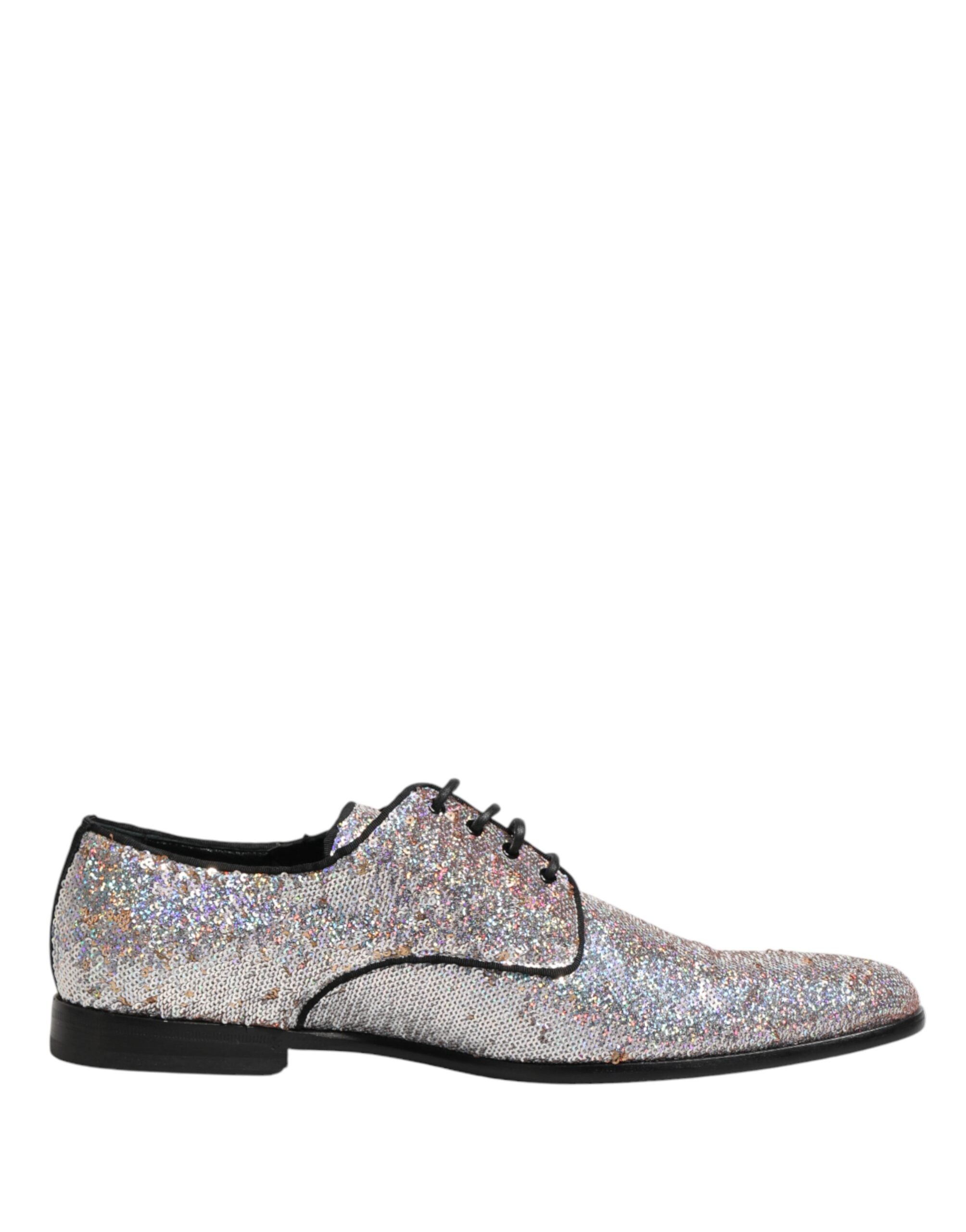 Silver Sequined Lace Up Men Derby Dress Shoes
