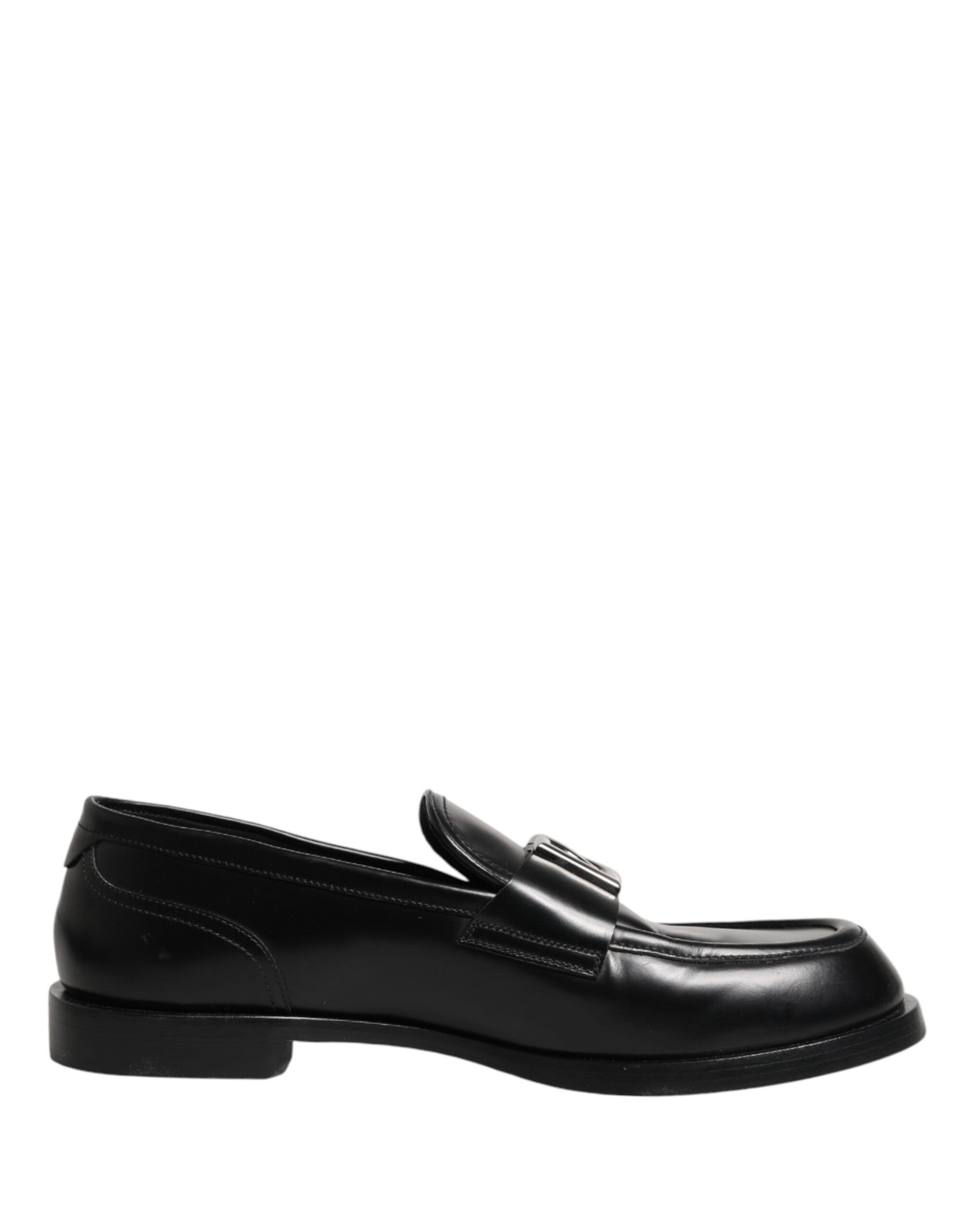 Black Leather DG Plaque Loafers Dress Shoes