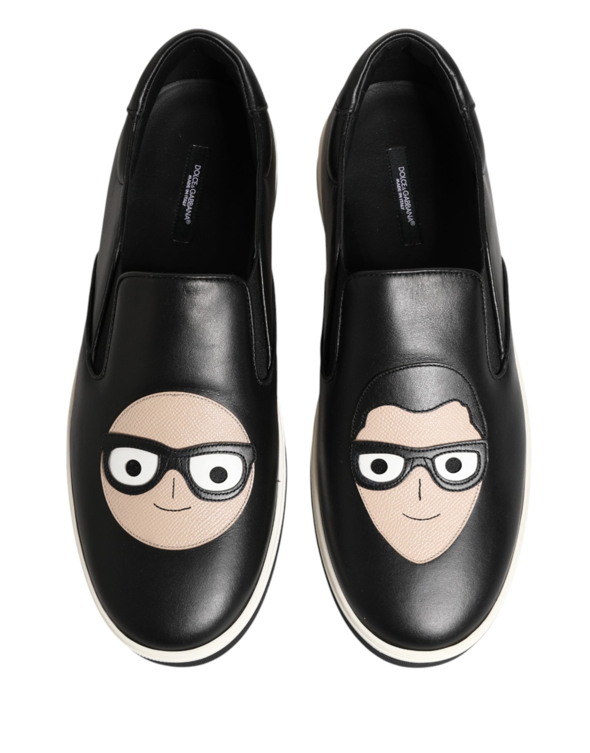 Black Leather Signature Figures Sneakers Shoes - ventzia