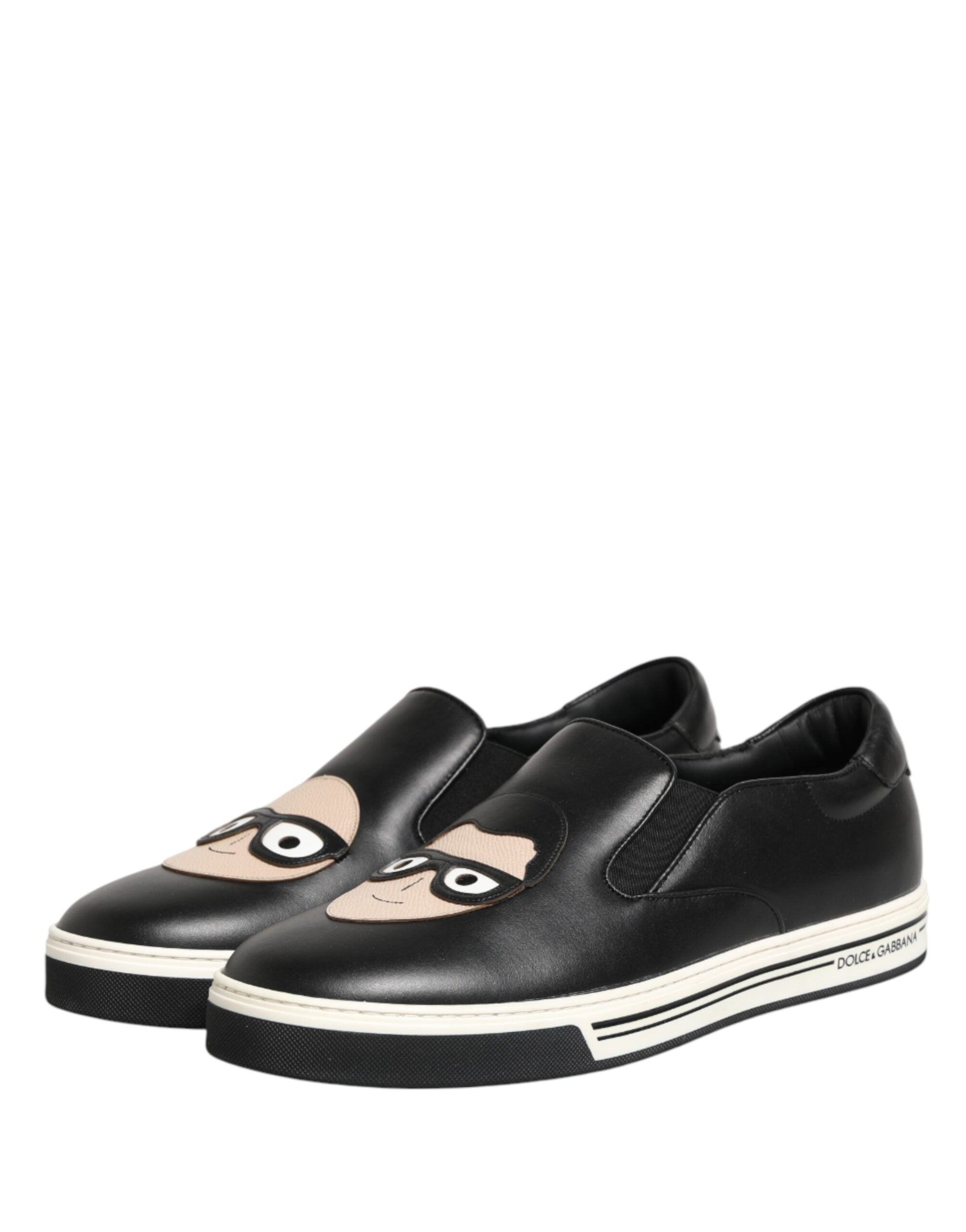 Black Leather Signature Figures Sneakers Shoes - ventzia