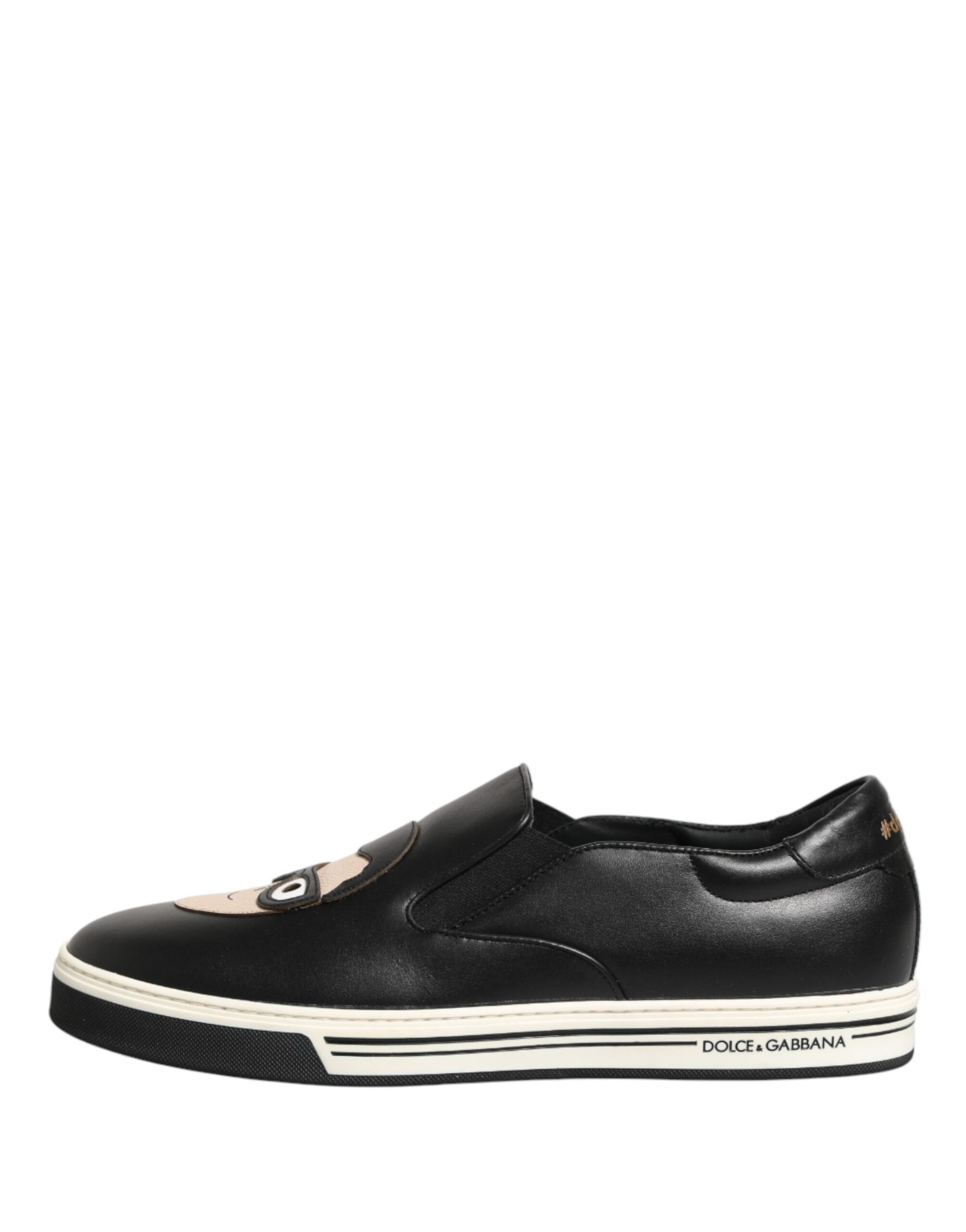 Black Leather Signature Figures Sneakers Shoes - ventzia