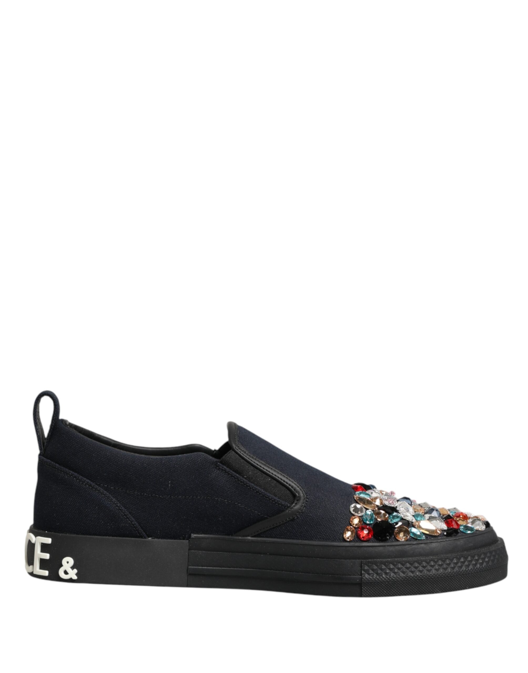 Blue Canvas Embellished Slip On Men Sneakers Shoes - ventzia