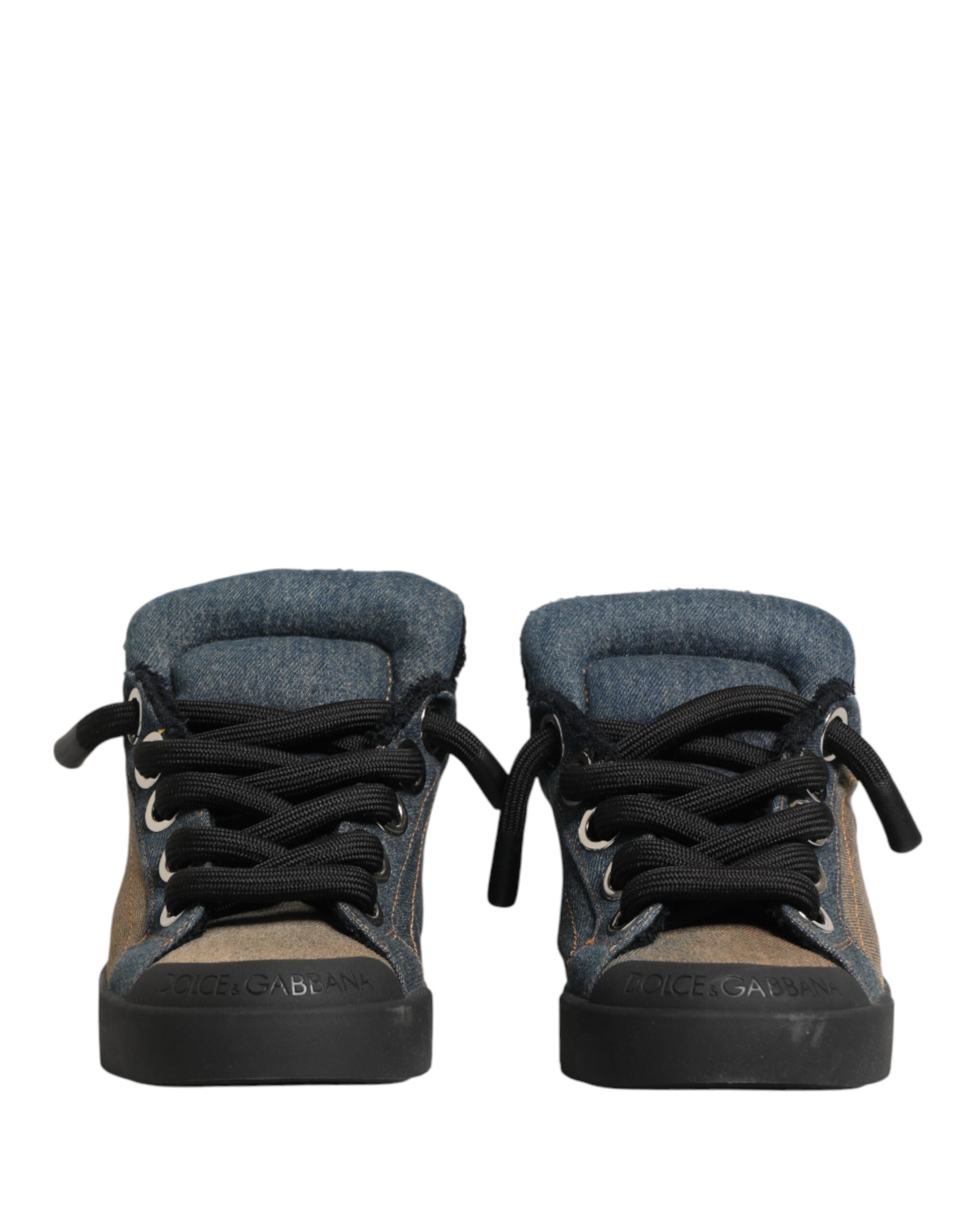 Multicolor Color Block Denim Low Top Sneakers Shoes - ventzia