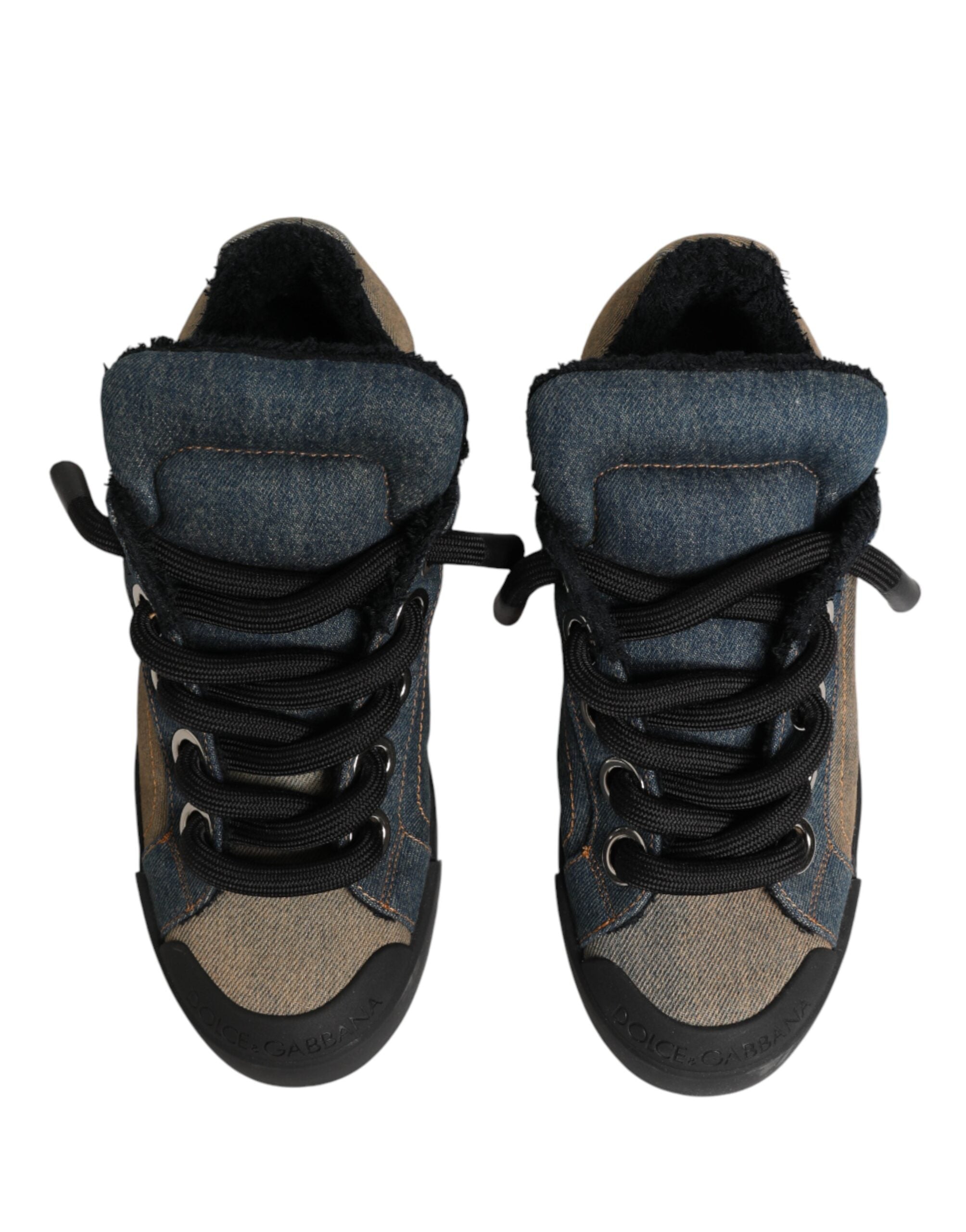 Multicolor Color Block Denim Low Top Sneakers Shoes - ventzia