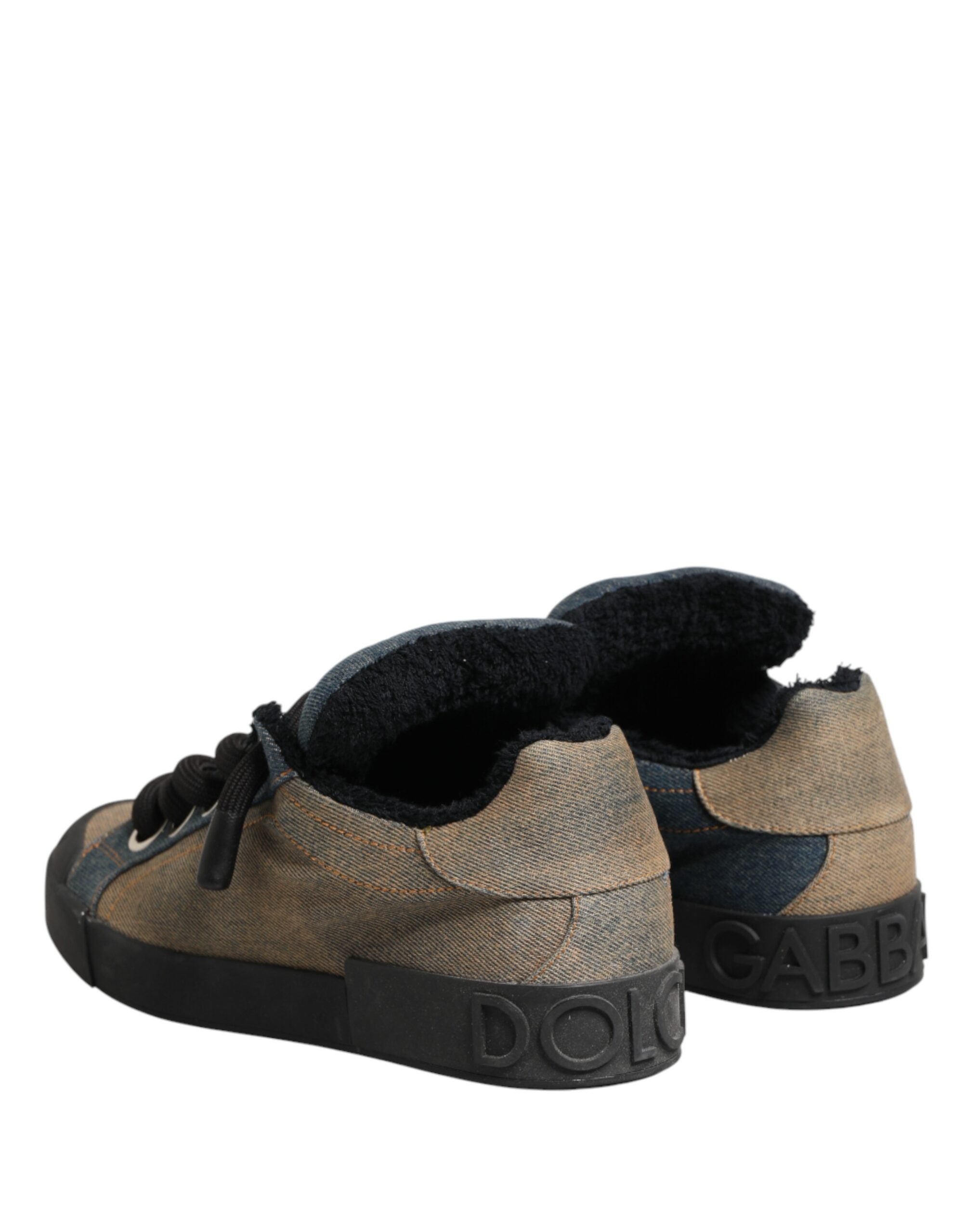 Multicolor Color Block Denim Low Top Sneakers Shoes - ventzia