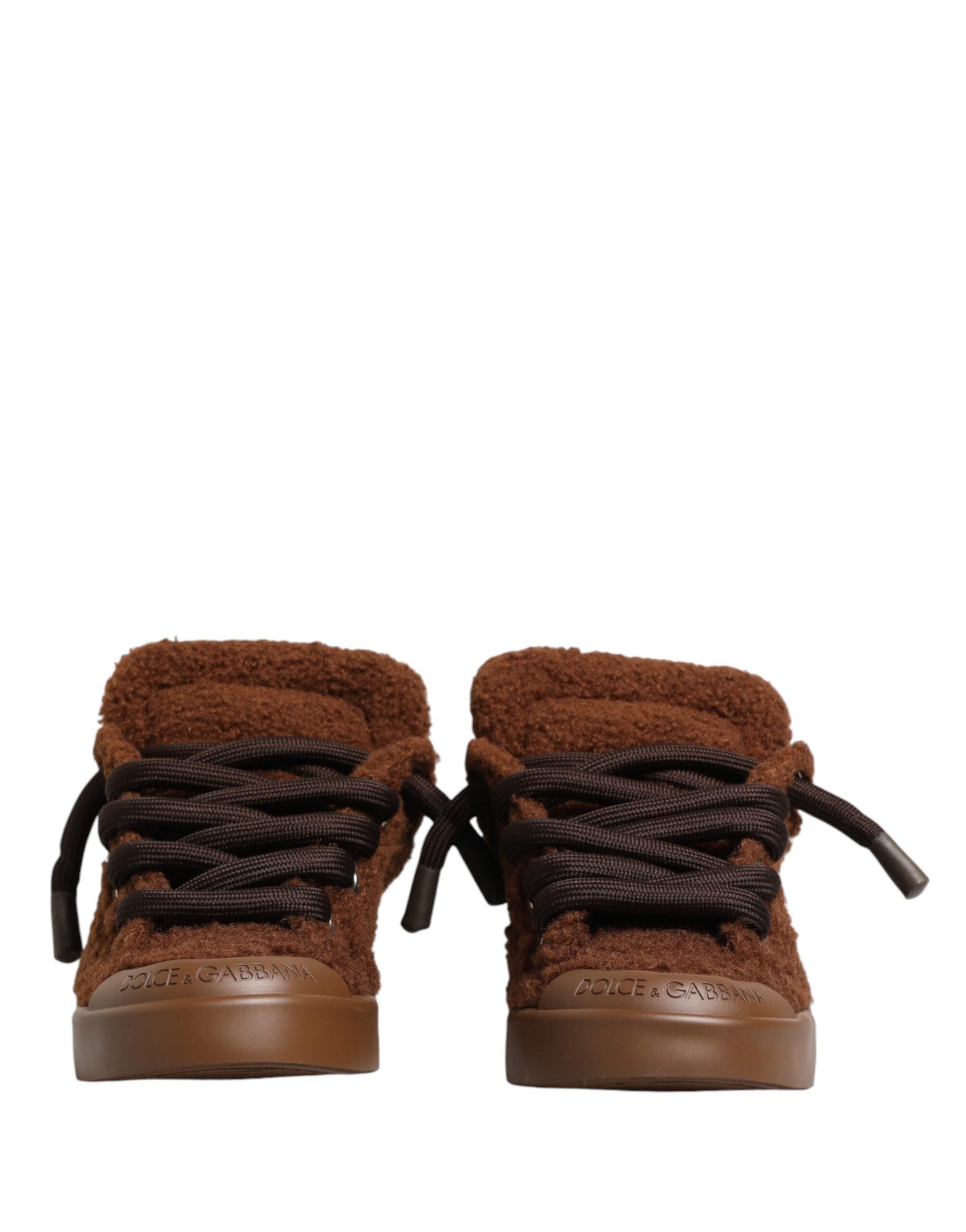 Brown Faux Shearling Low Top Sneakers Shoes - ventzia