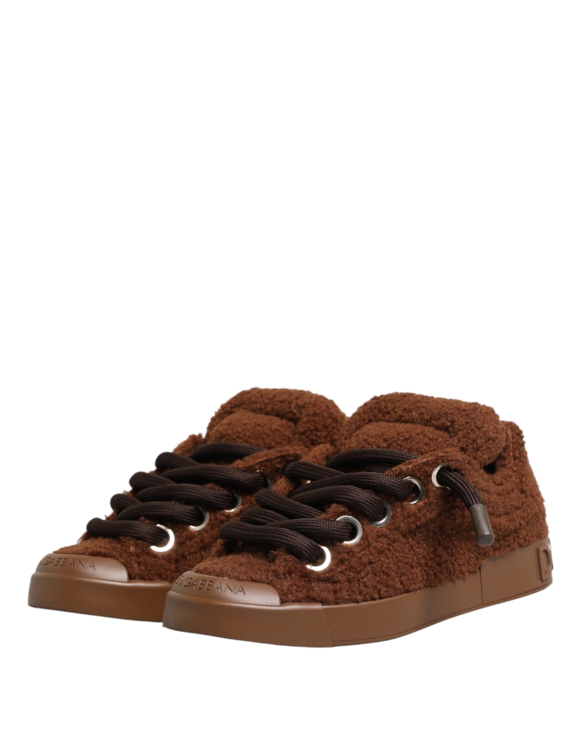 Brown Faux Shearling Low Top Sneakers Shoes - ventzia