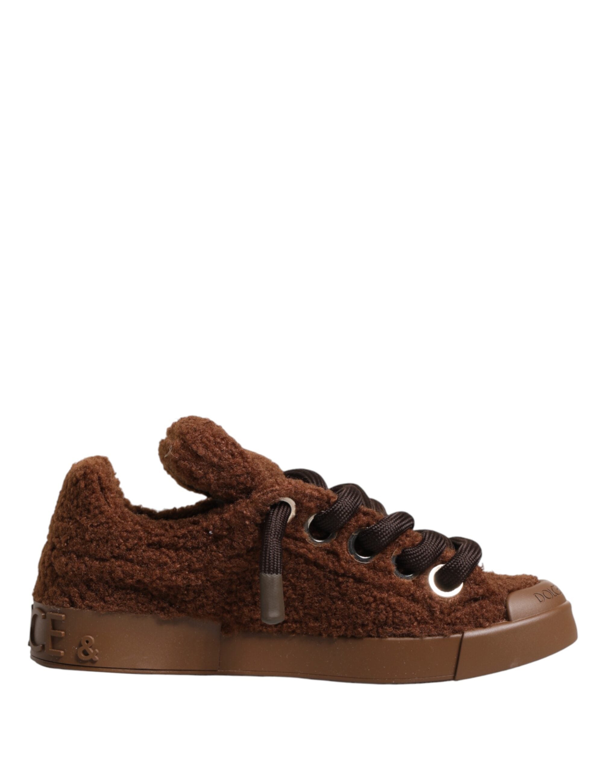 Brown Faux Shearling Low Top Sneakers Shoes