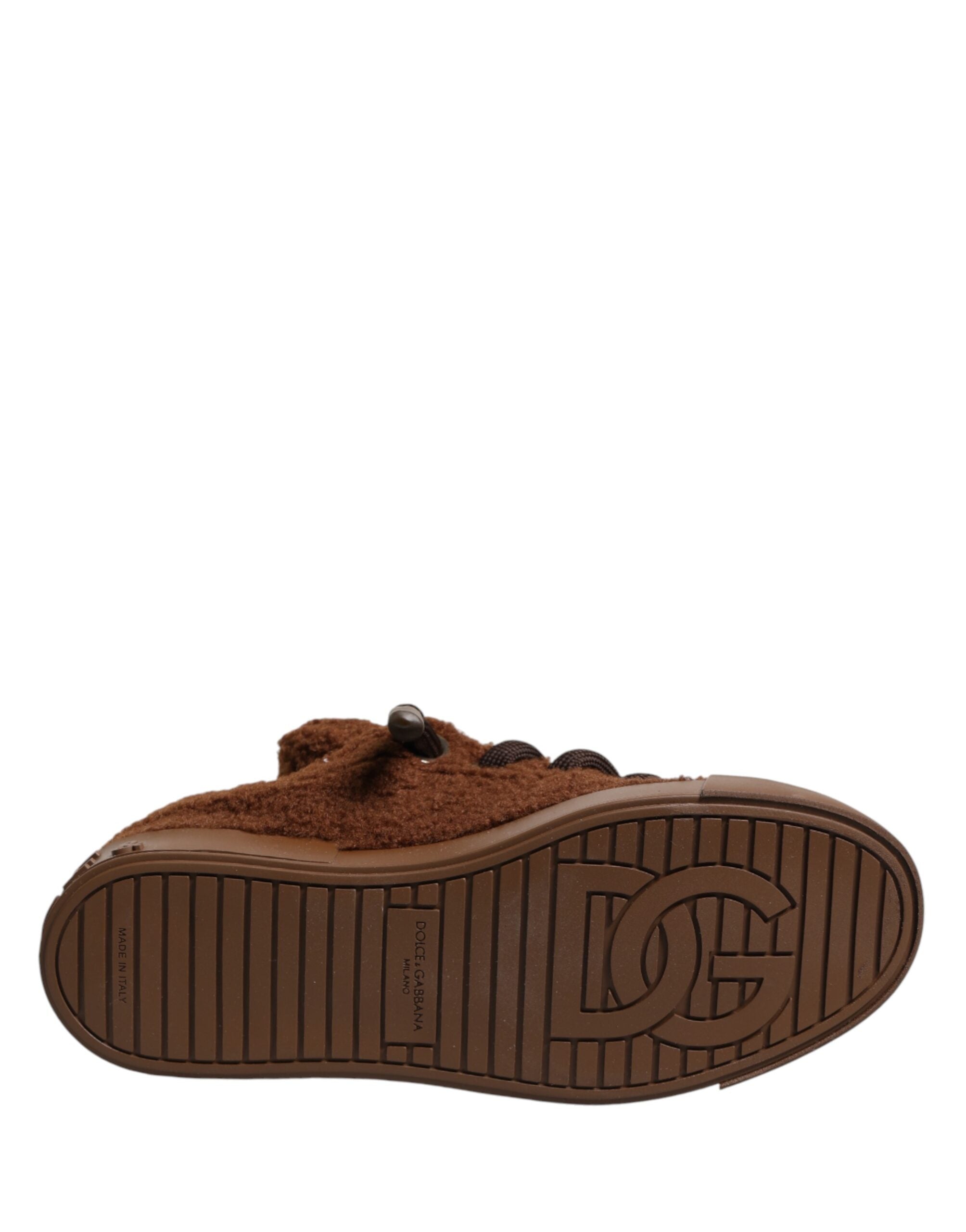 Brown Faux Shearling Low Top Sneakers Shoes - ventzia