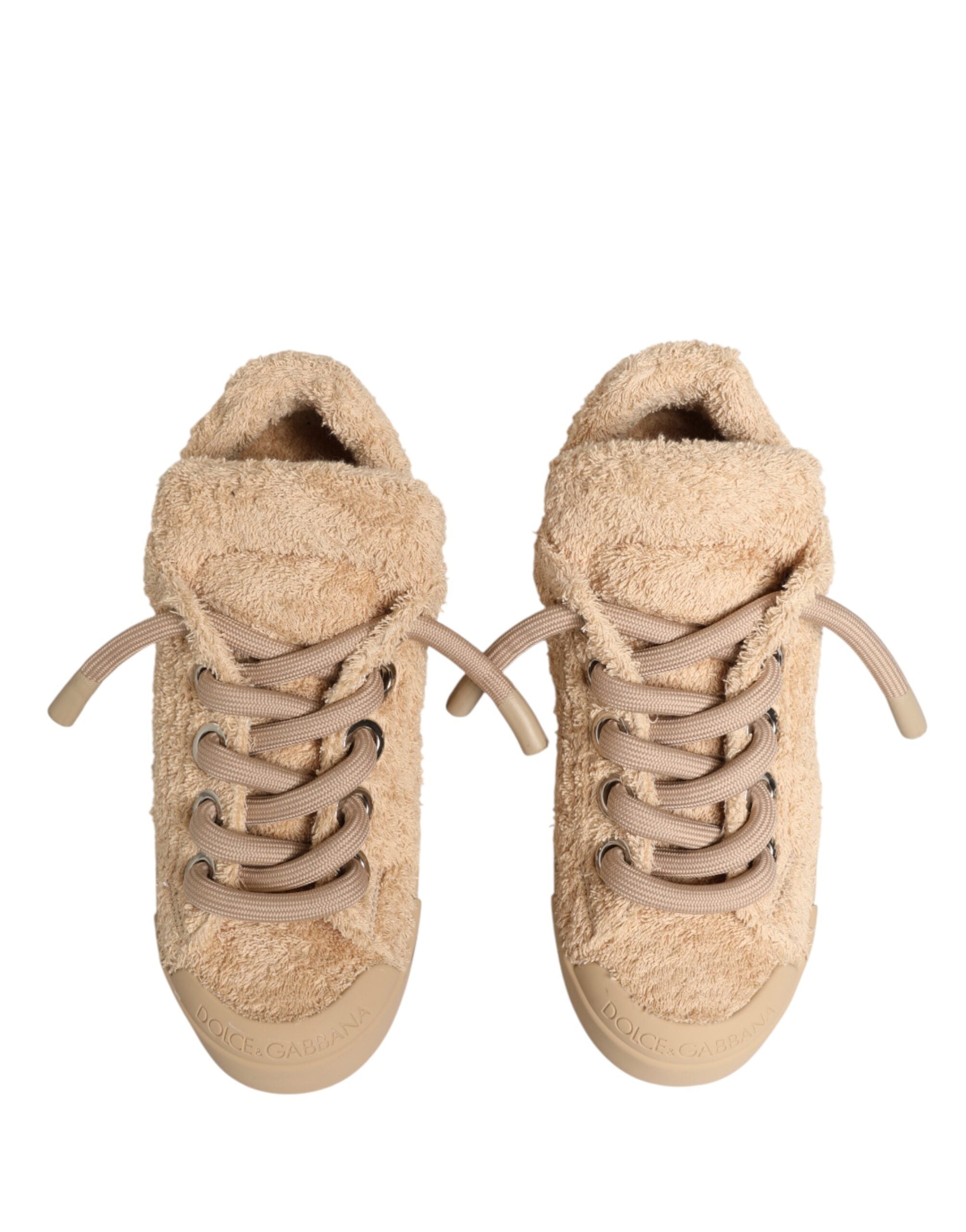 Shoes Beige Faux Shearling Low Top Sneakers - ventzia
