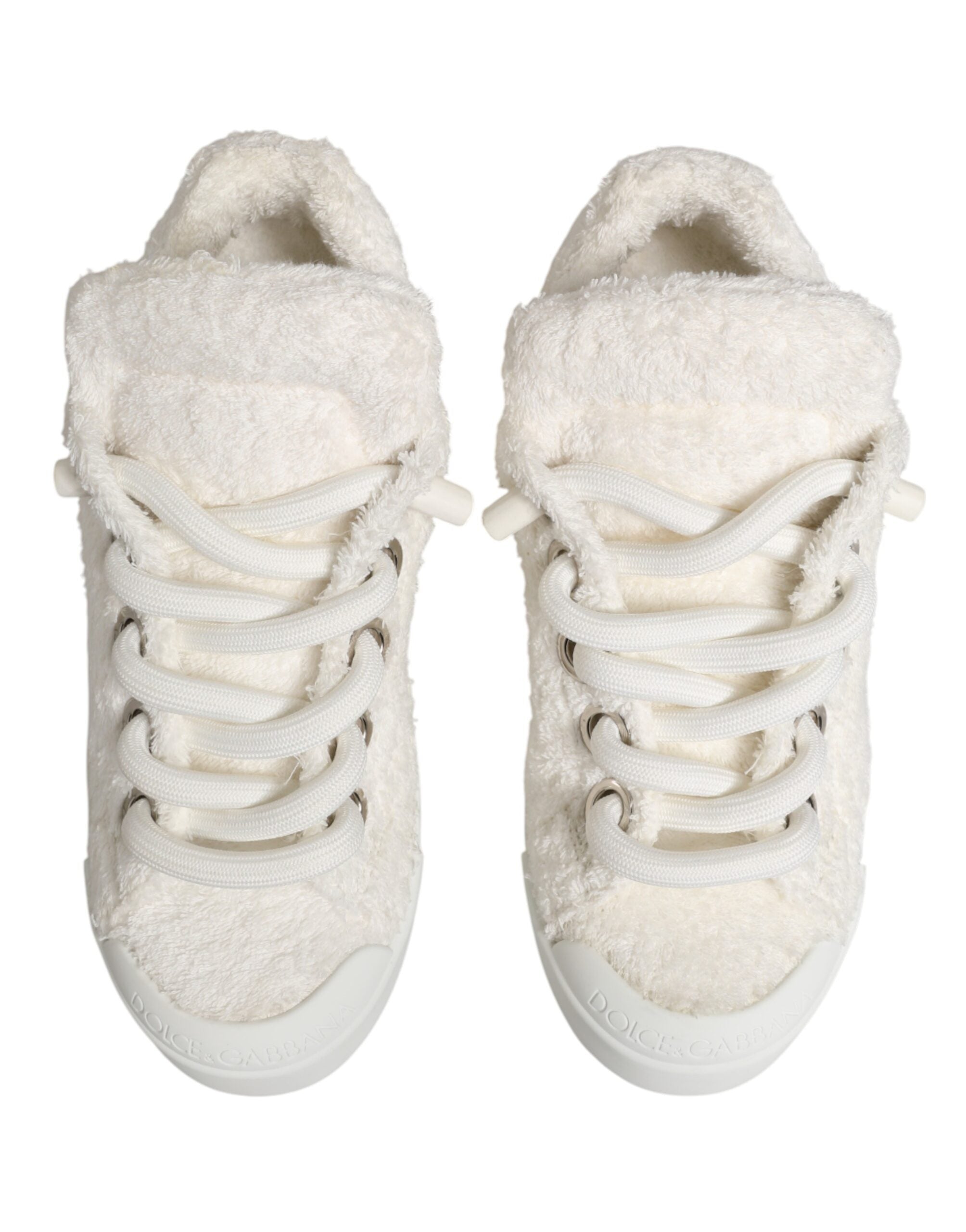 White Faux Shearling Low Top Sneakers Shoes - ventzia