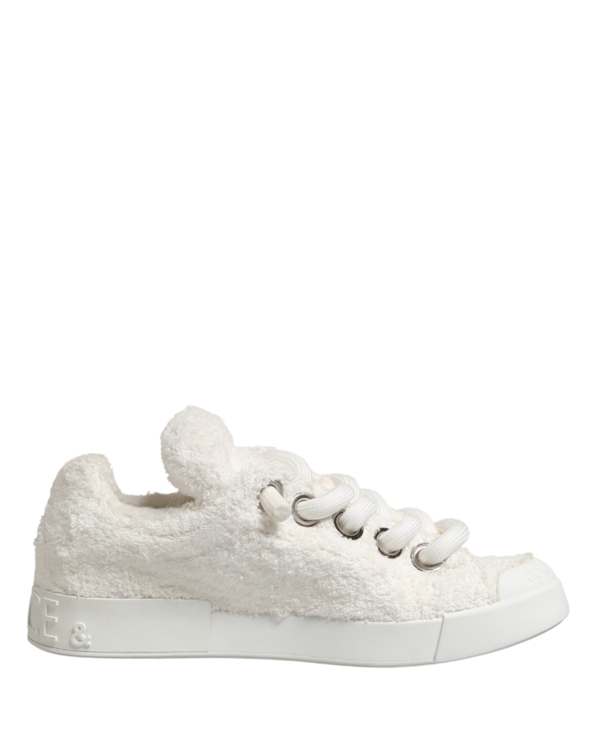 White Faux Shearling Low Top Sneakers Shoes