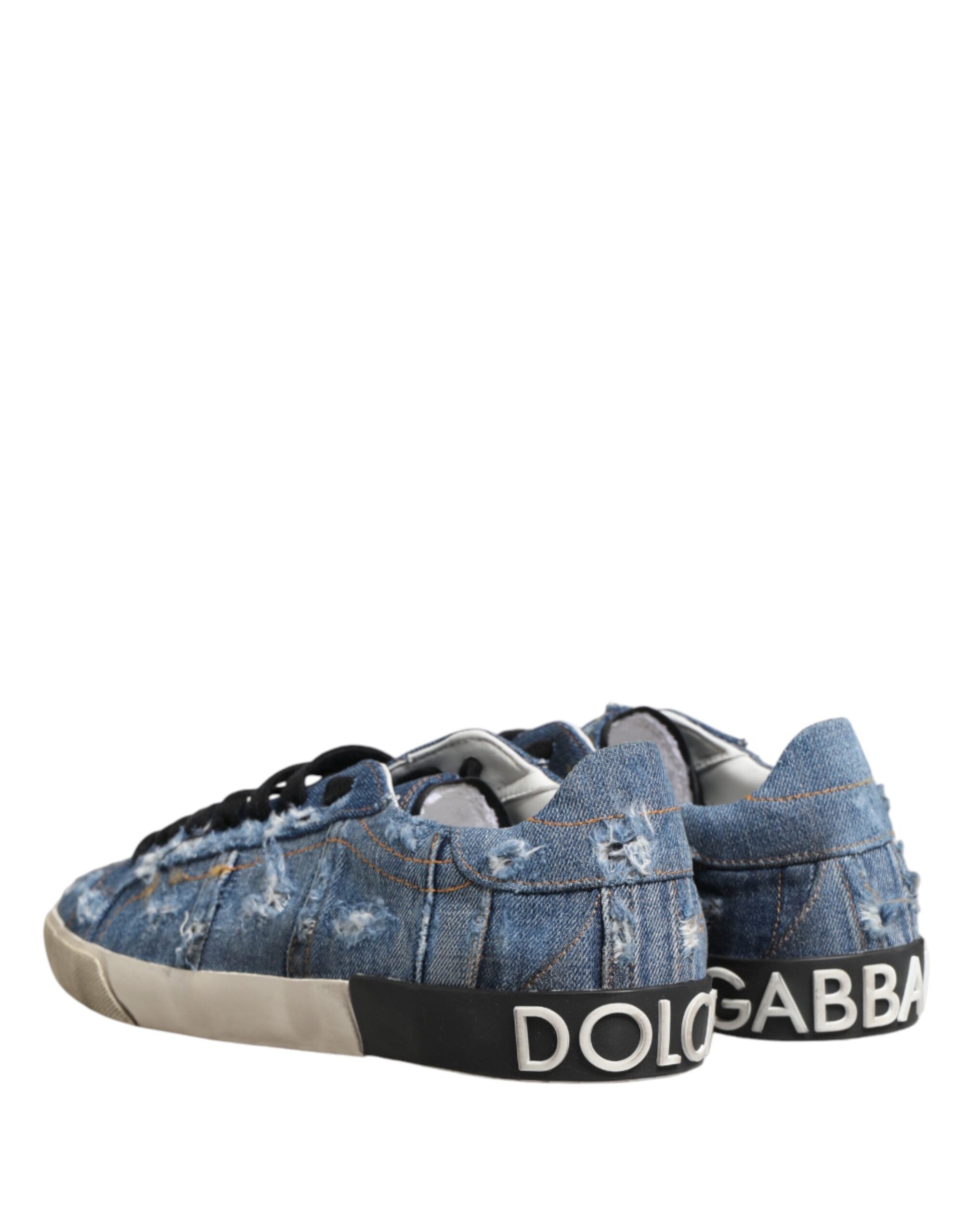 Blue Distressed Denim Low Top Sneakers Shoes - ventzia