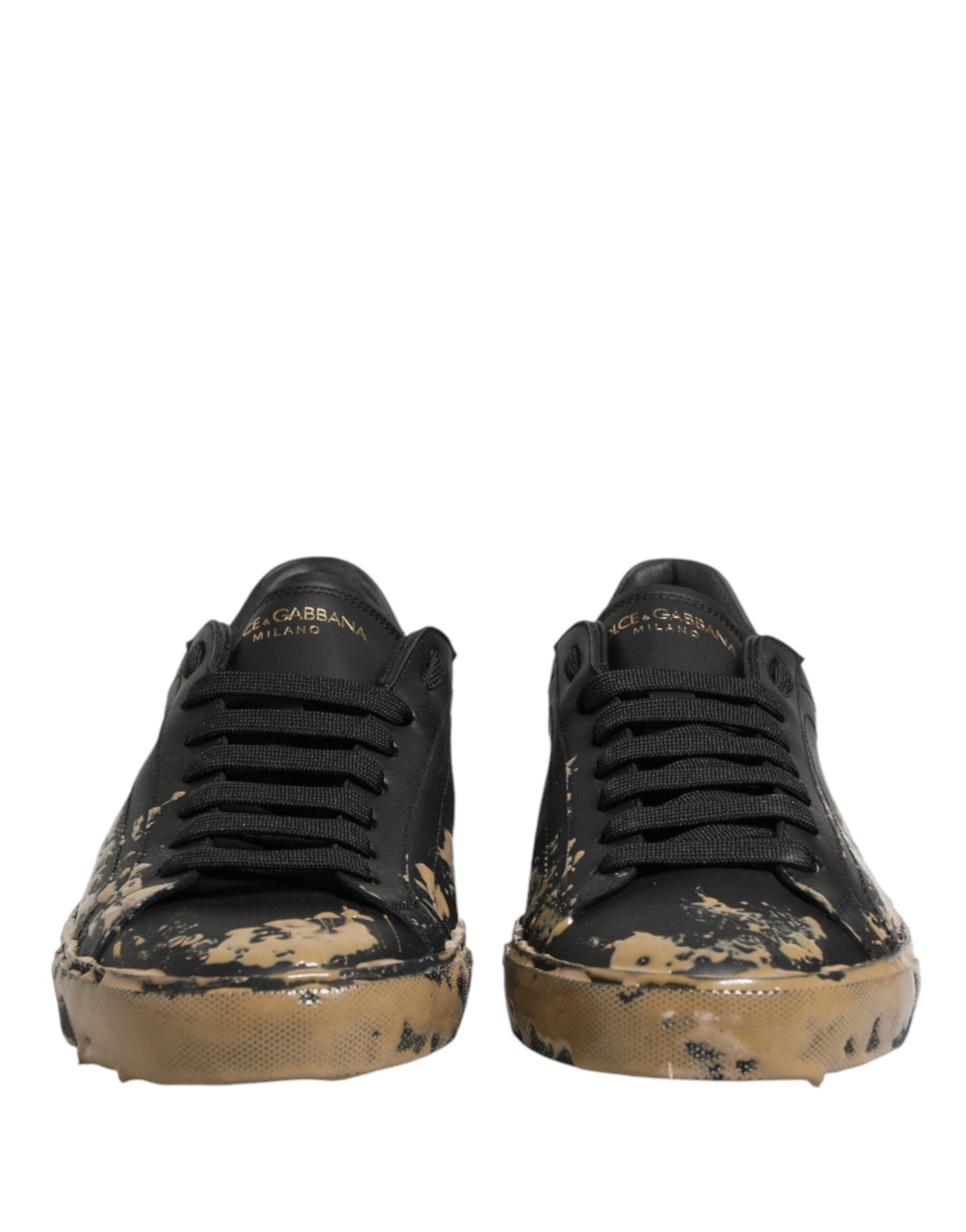 Black Portofino Mud Effect Low Top Sneakers Shoes - ventzia