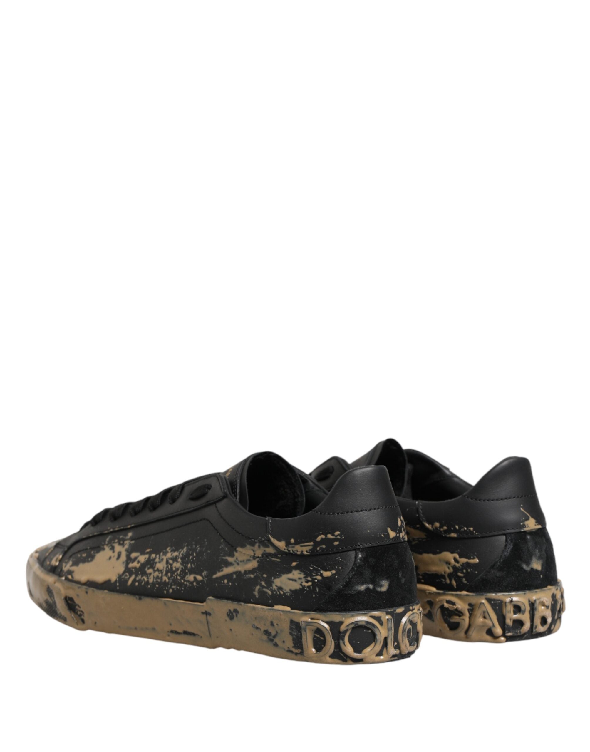 Black Portofino Mud Effect Low Top Sneakers Shoes - ventzia