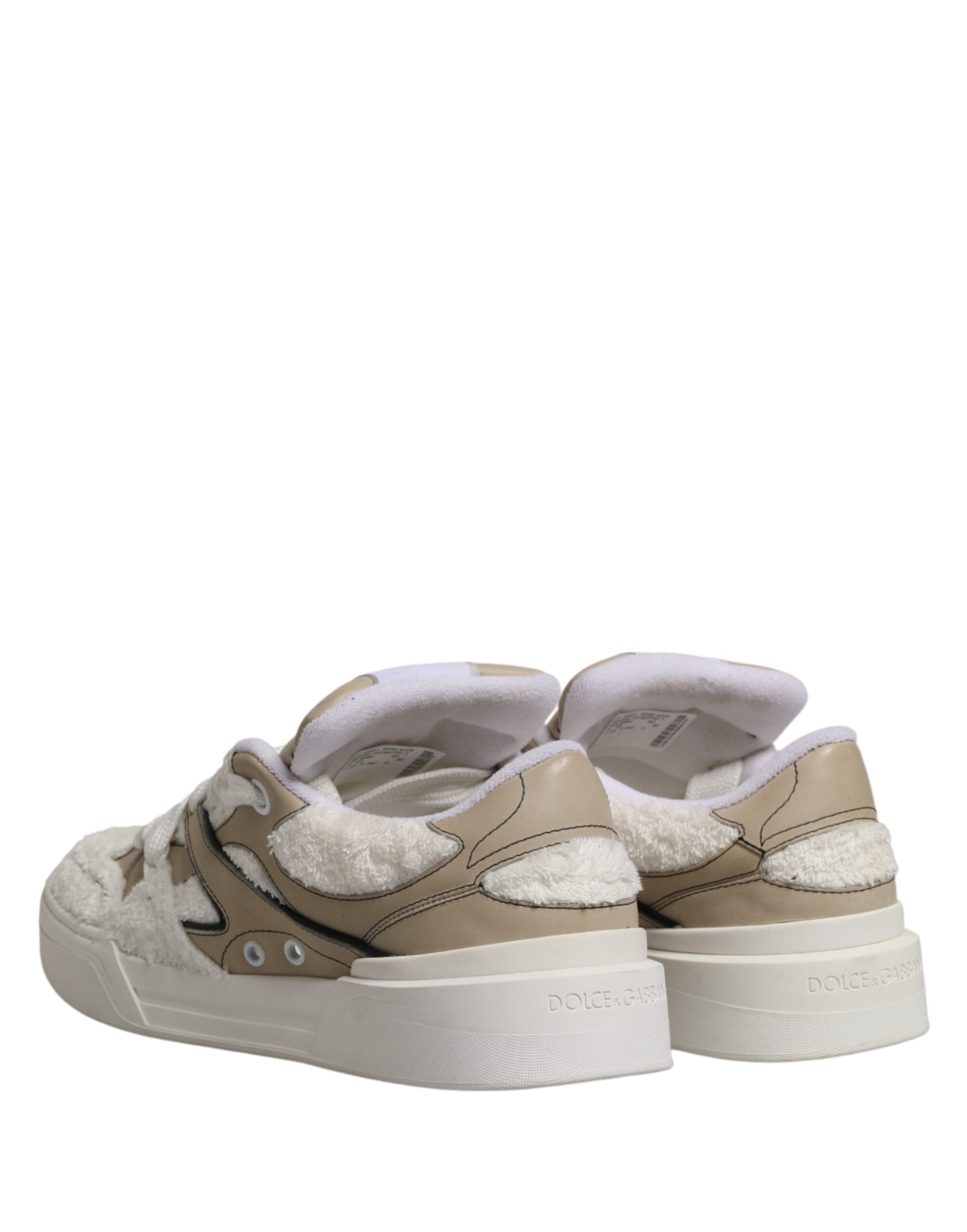 White Beige Faux Shearling Low Top Sneakers Shoes - ventzia
