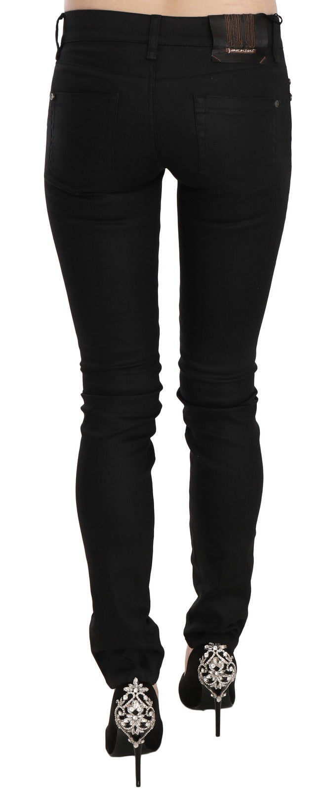 Cotton Black Mid Waist Skinny Denim Jeans - ventzia
