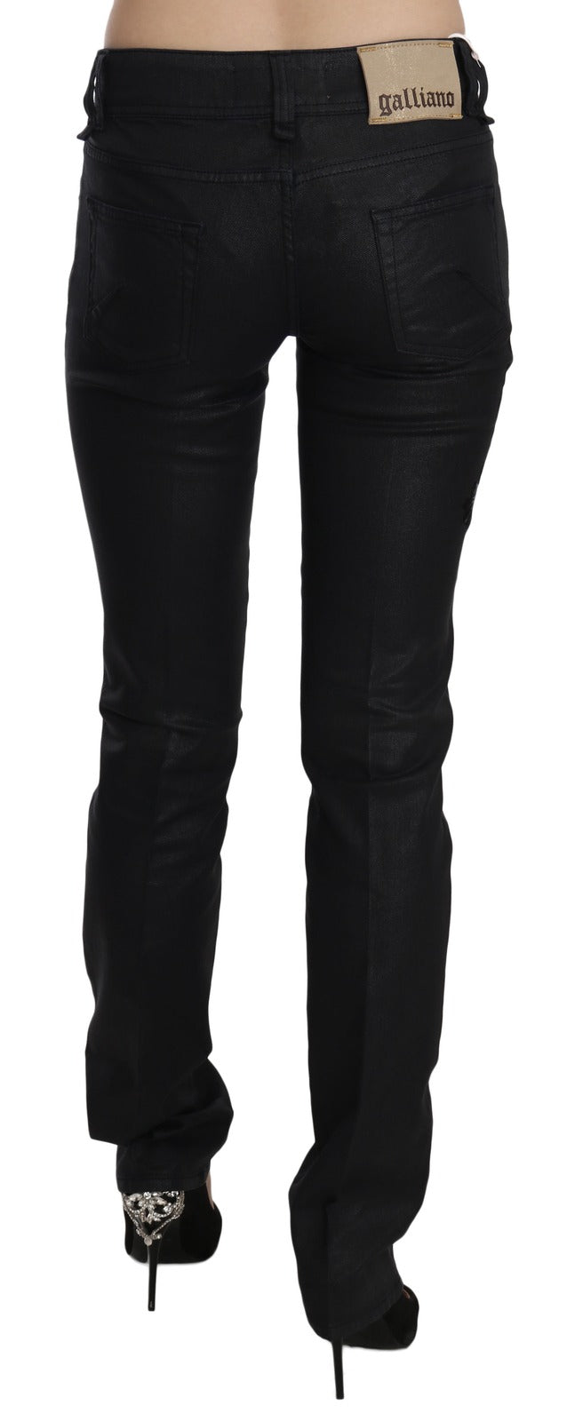 Black Swan Floral Embroidered Mid Waist Skinny Denim Jeans - ventzia