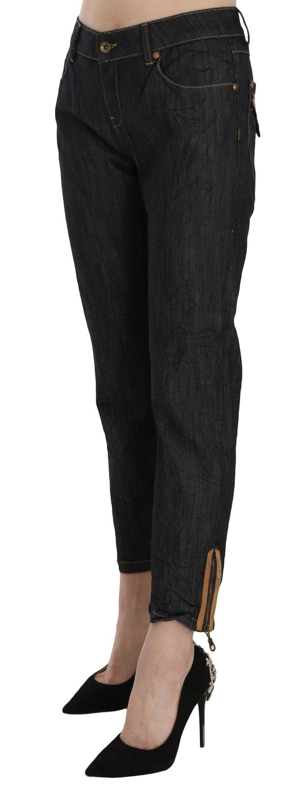 Cotton Blue High Waist Straight Cropped Trouser Jeans - ventzia