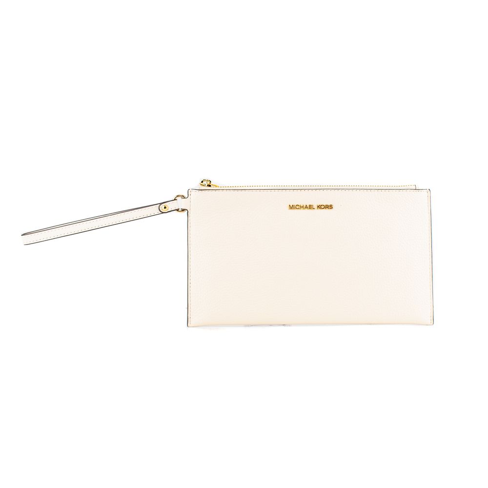 Beige Leather Clutch Bag - ventzia