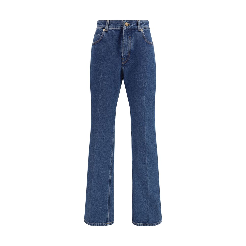Blue Cotton Straight-Leg Jeans - ventzia