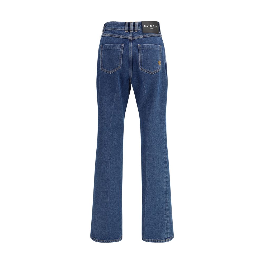 Blue Cotton Straight-Leg Jeans - ventzia