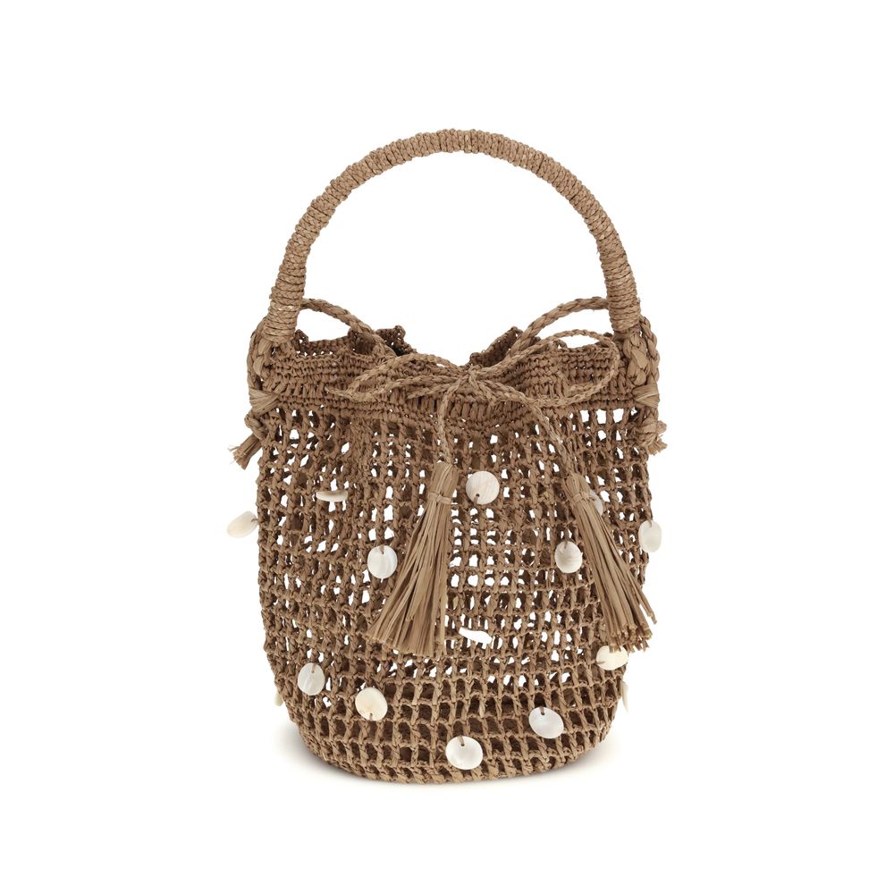 Brown Raffia Backet Bag - ventzia