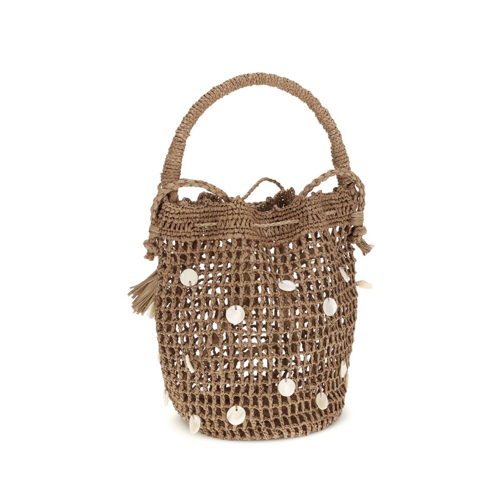 Brown Raffia Backet Bag - ventzia